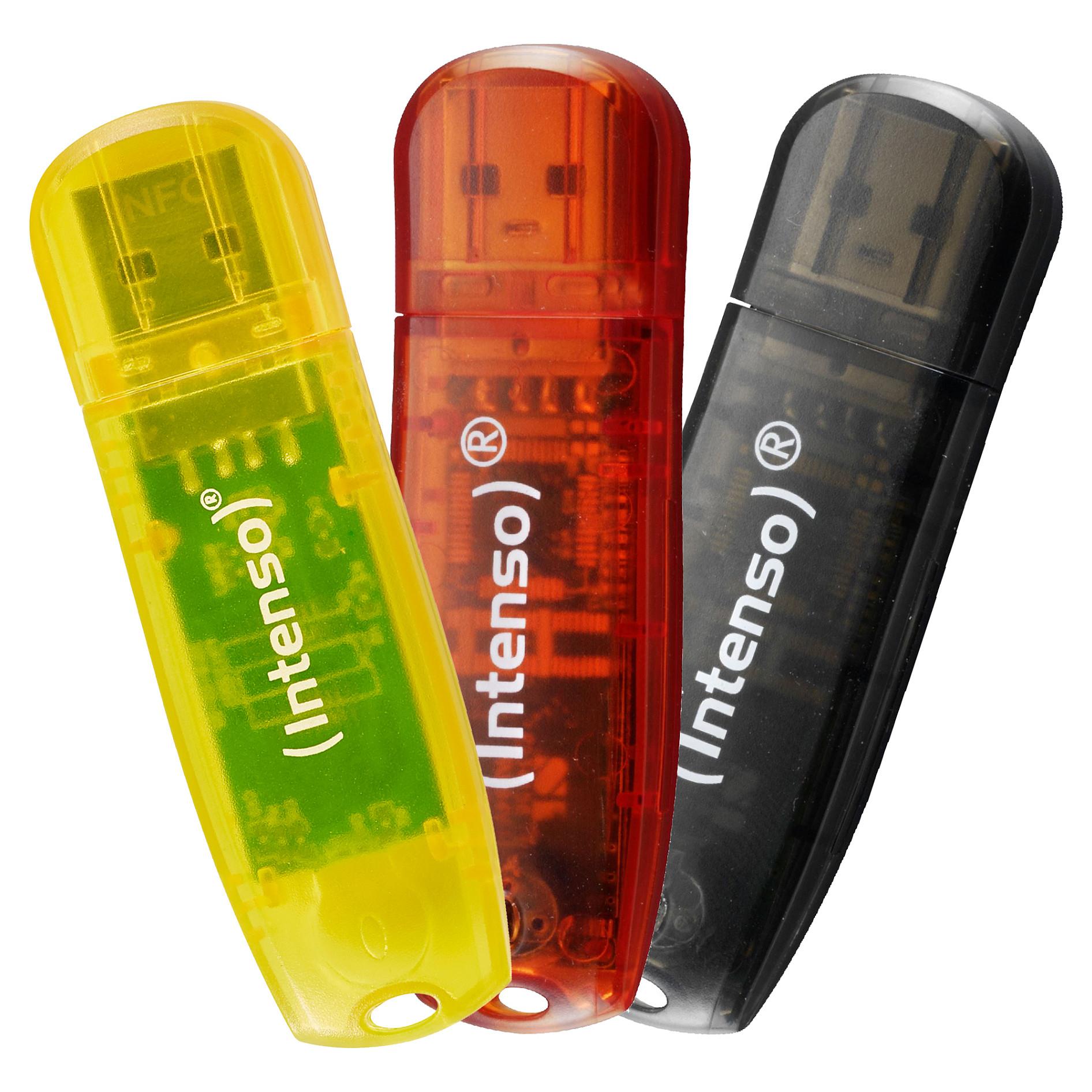 Intenso Rainbow Line - USB flashdrive - 32 GB - USB 2.0 - sort, gul, rød (pakke med 3)