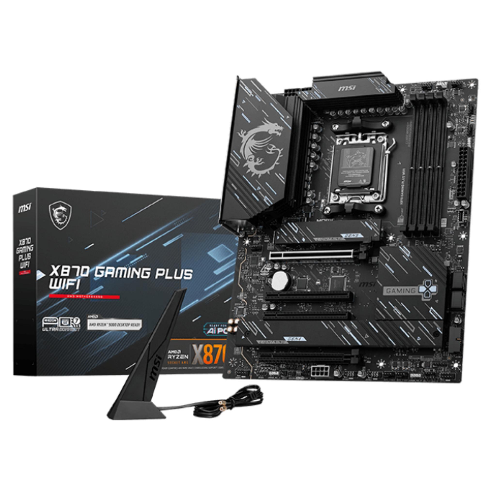 MSI X870 GAMING PLUS WIFI - Bundkort - ATX - Socket AM5 - AMD X870 Chipset - USB4, USB-C 3.2 Gen 2x2, USB 3.2 Gen 2, USB 3.2 Gen 1 - 5 Gigabit Ethernet, Wi-Fi 7, Bluetooth - onboard grafik (CPU påkrævet) - HD Audio (8-kanaler)