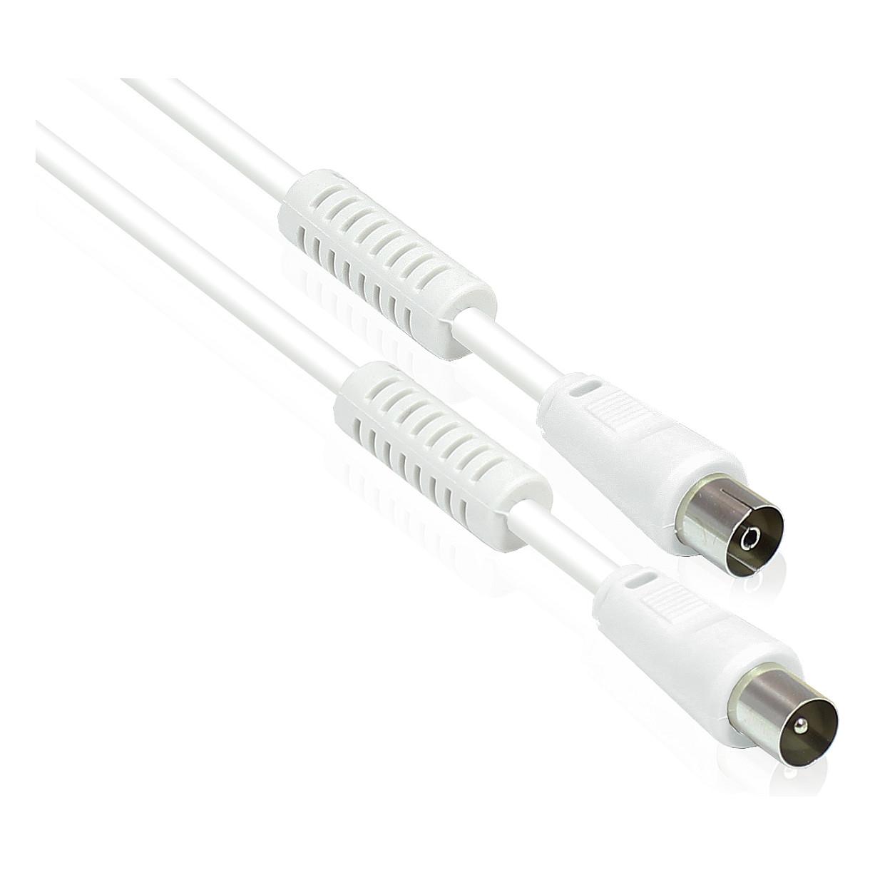 GoodConnections TV-antennekabel, koaksialstik til koaksialbøsning (forniklet), 2 ferritkerner, 2 afskærmede ledere, klasse A, 95 dB, 75 ohm, CCS, hvid, 10 m,