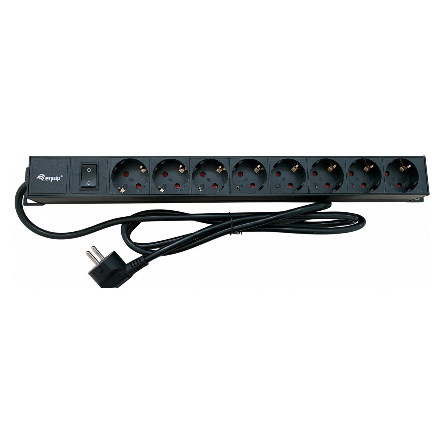Stikkontaktskinne Equip 19" med 8 x Schuko og afbryder