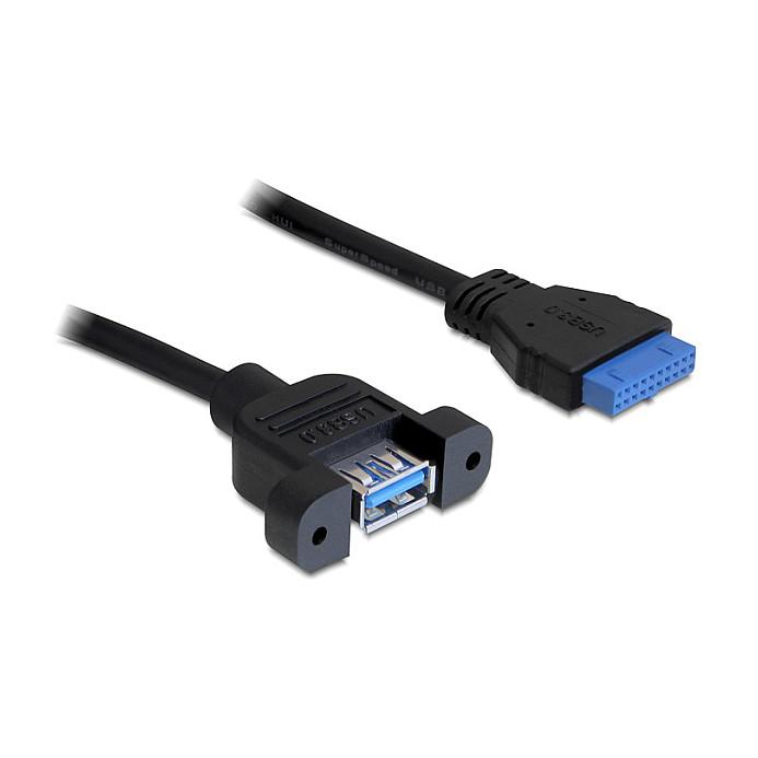 Delock USB 3.0 Pin Header - USB intern til ekstern kabel - USB Type A (hun) til 19 pin USB 3.0 samlekasse (hun) - 50 cm - sort