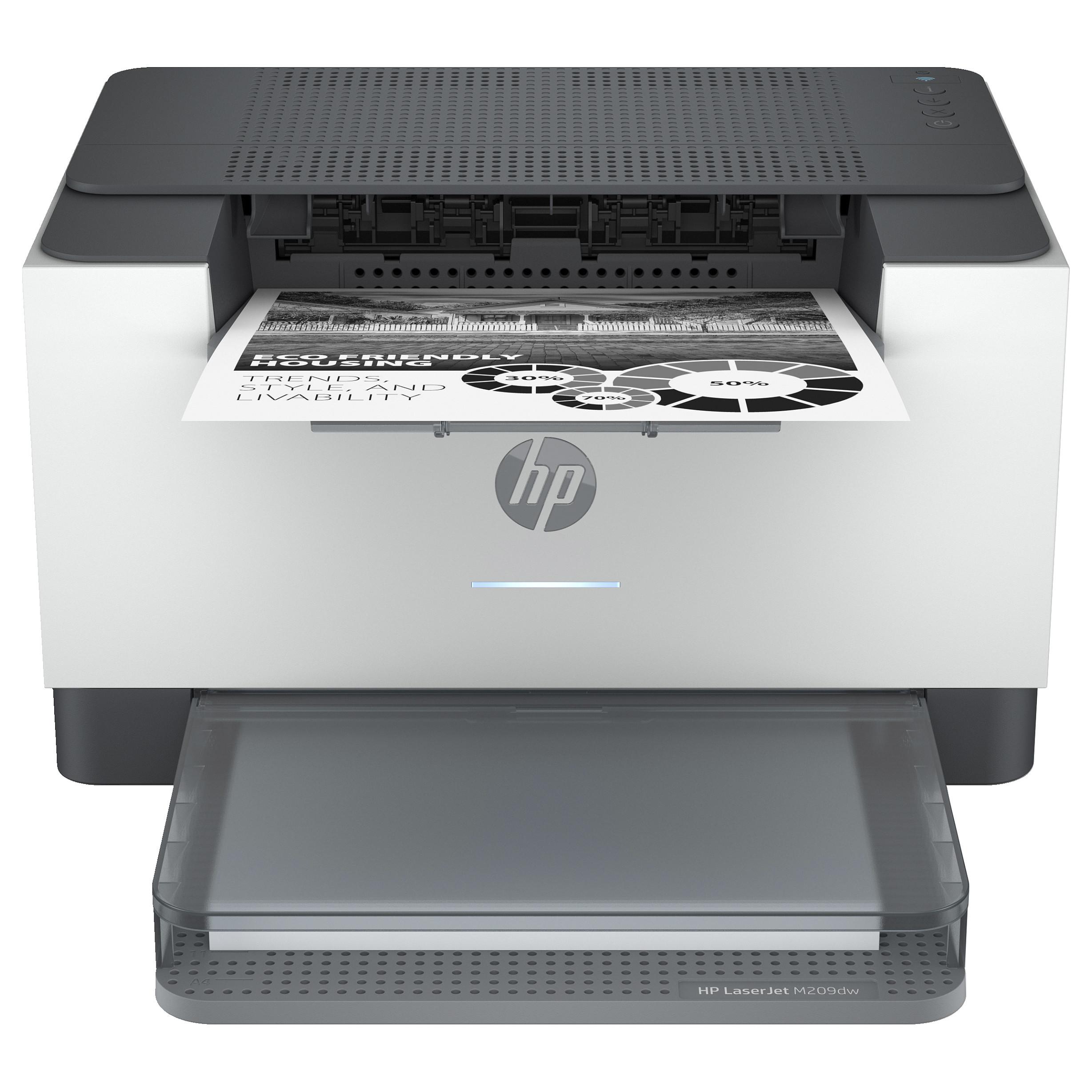 HP LaserJet M209dw laserprinter, sort/hvid, kun print, duplex, Wi-Fi, grå