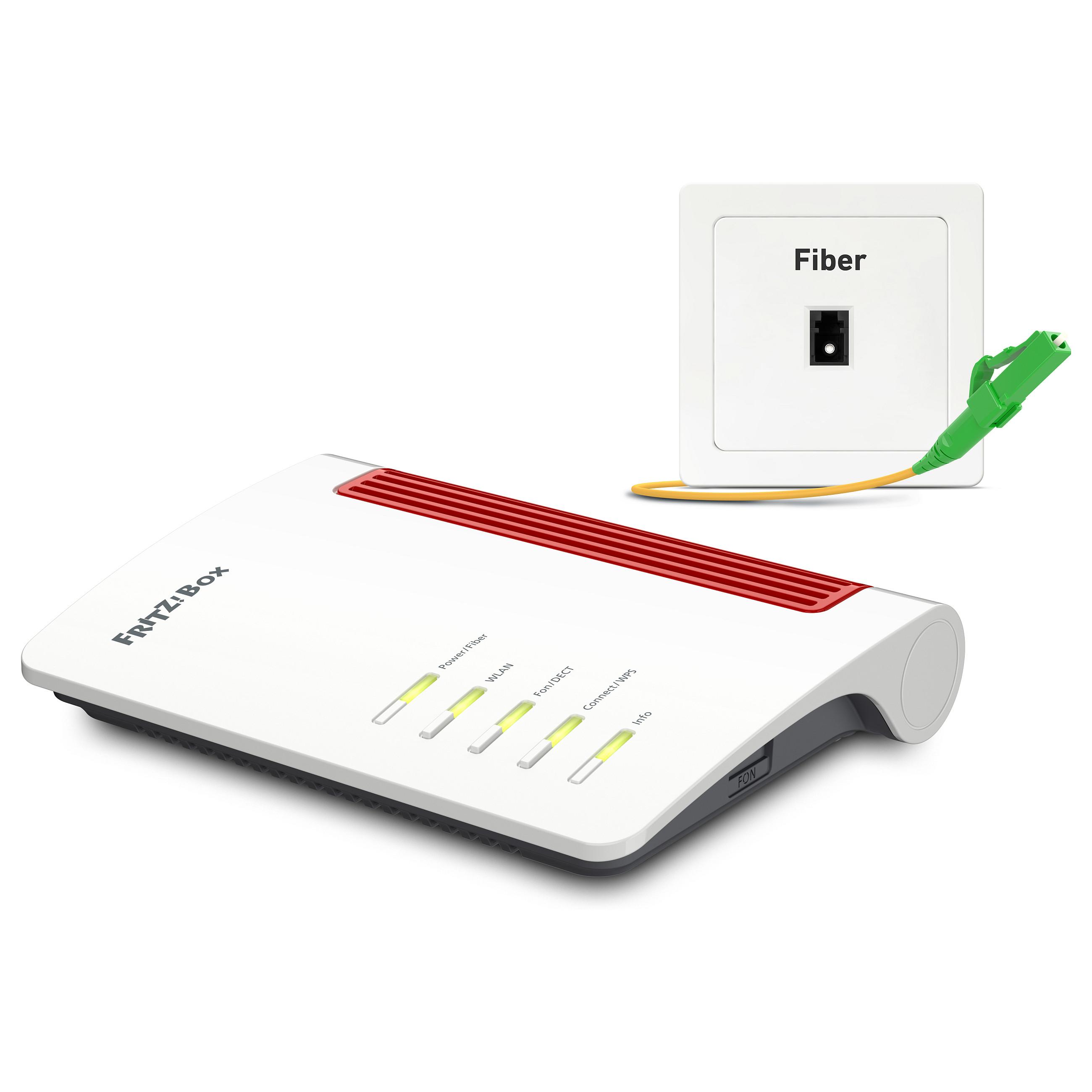 FRITZ!Box 5530 Fiber - Trådløs router - GPON-terminal/stemmekort 3-port switch - 1GbE, 2.5GbE, GPON, XGS-PON, AON - Wi-Fi 6 - Dual Band - VoIP telefon adapter (DECT)