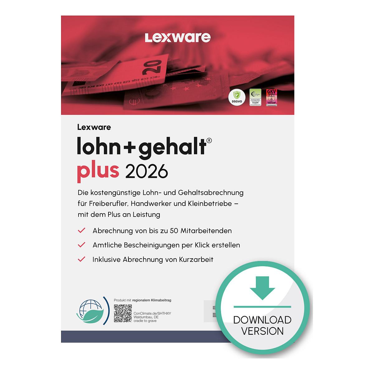 Lønsoftware Lexware Lohn+Gehalt Plus 2026 - 1 enhed, 1 år, ESD-download
