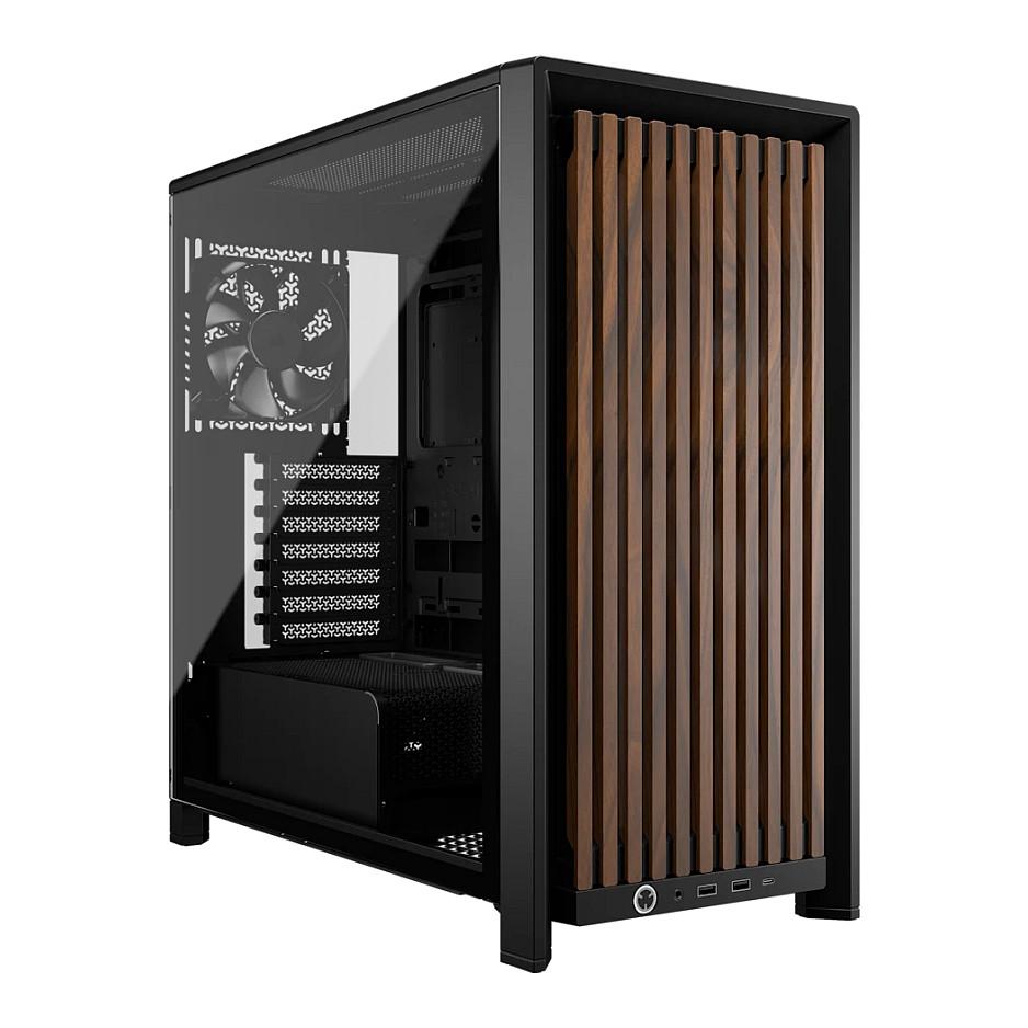 CORSAIR FRAME 4000D RS - Midi-tårn gaming - udvidet ATX - sidepanel med vindue (hærdet glas) - ingen strømforsyning (ATX) - sort valnød - USB/Lyd