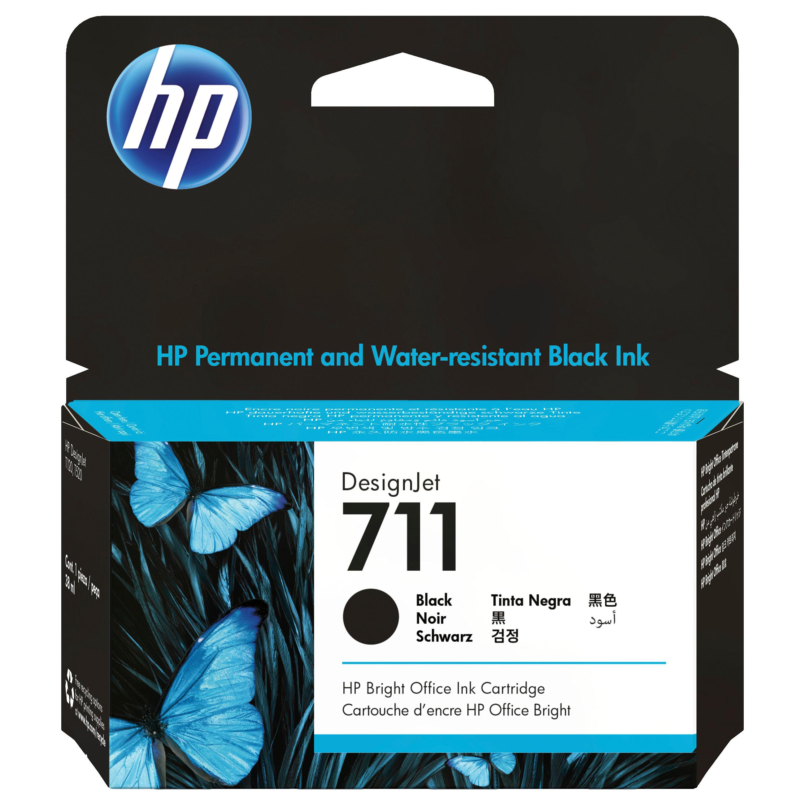HP 711 - 38 ml - sort - original - DesignJet - blækpatron - for DesignJet T100, T120, T120 ePrinter, T125, T130, T520, T520 ePrinter, T525, T530