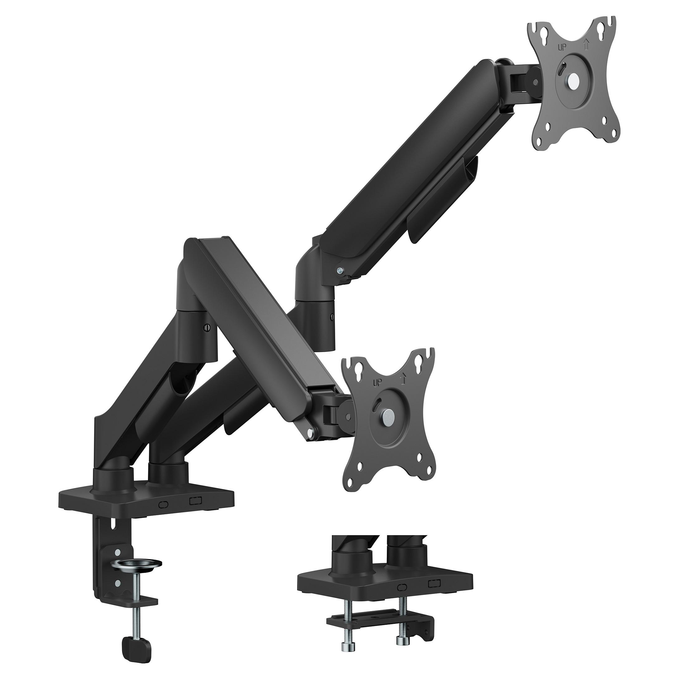 EQUIP dobbelt skærmholder til skrivebord 17-32" med gasfjeder, VESA 75x75/100x100, sort