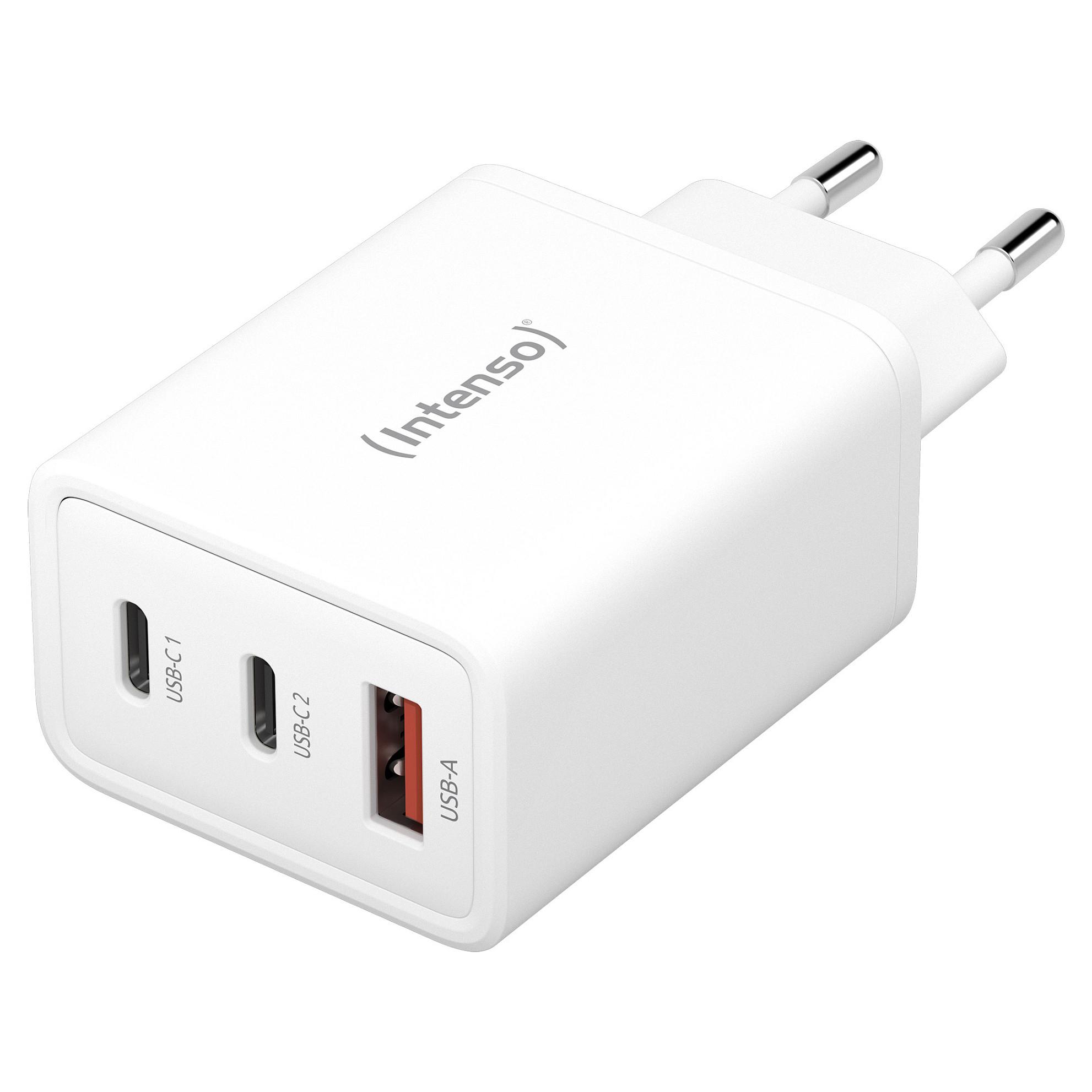 Intenso W65ACC - Strømforsyningsadapter - GaN - 65 Watt - PD 3.0, PD/PPS, QC 4.0 - 3 output-stikforbindelser (2 x USB-C, USB Type A) - hvid (pakke med 2)