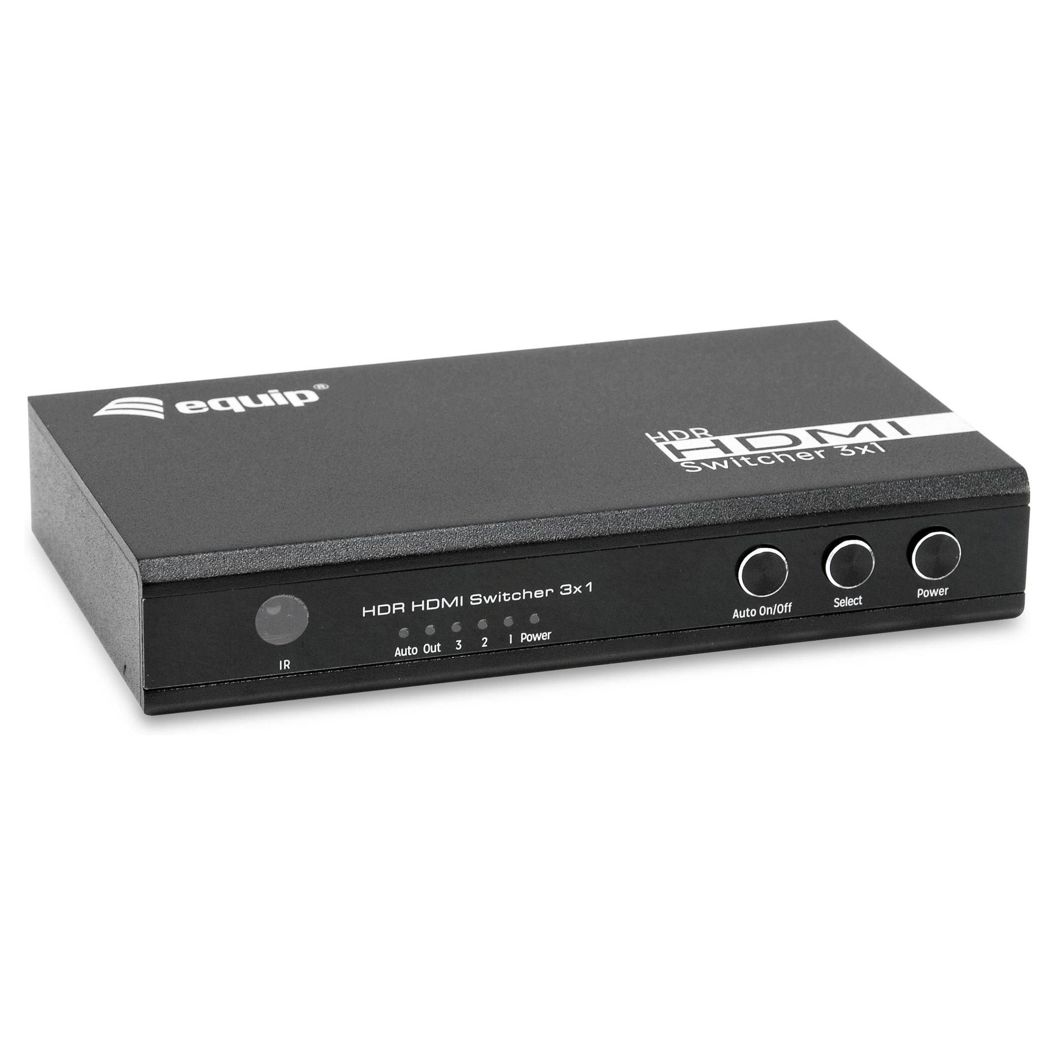 Equip 332725 HDMI-switch 3x1 4K Ultra HD med fjernbetjening - sort