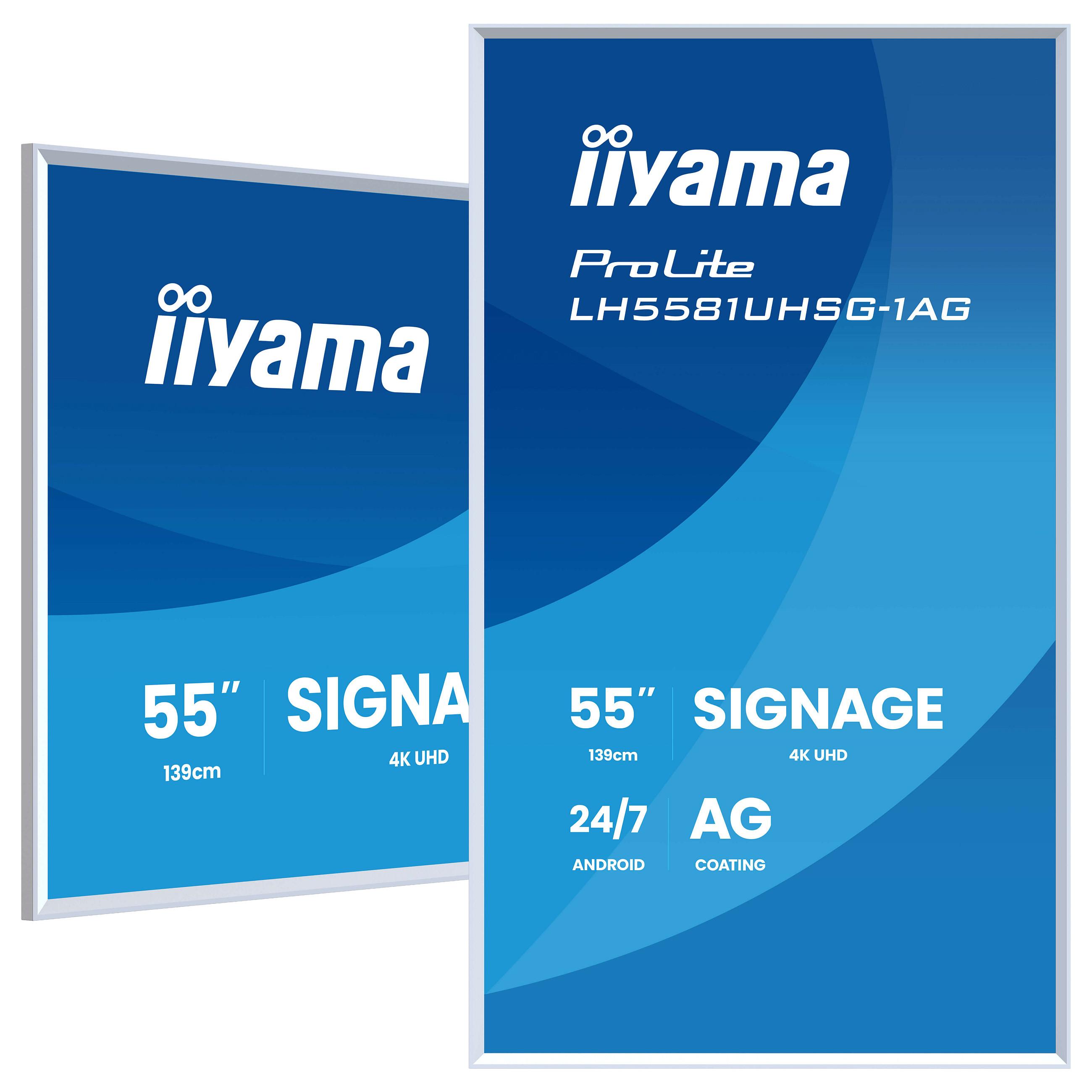 iiyama ProLite LH5581UHSG-1AG - 55 Diagonal klasse (54.6 til at se) LED-bagbelyst LCD paneldisplay - digital skiltning - med indbygget SoC medieafspiller - 4K UHD (2160p) 3840 x 2160 - hvid ramme, mat finish