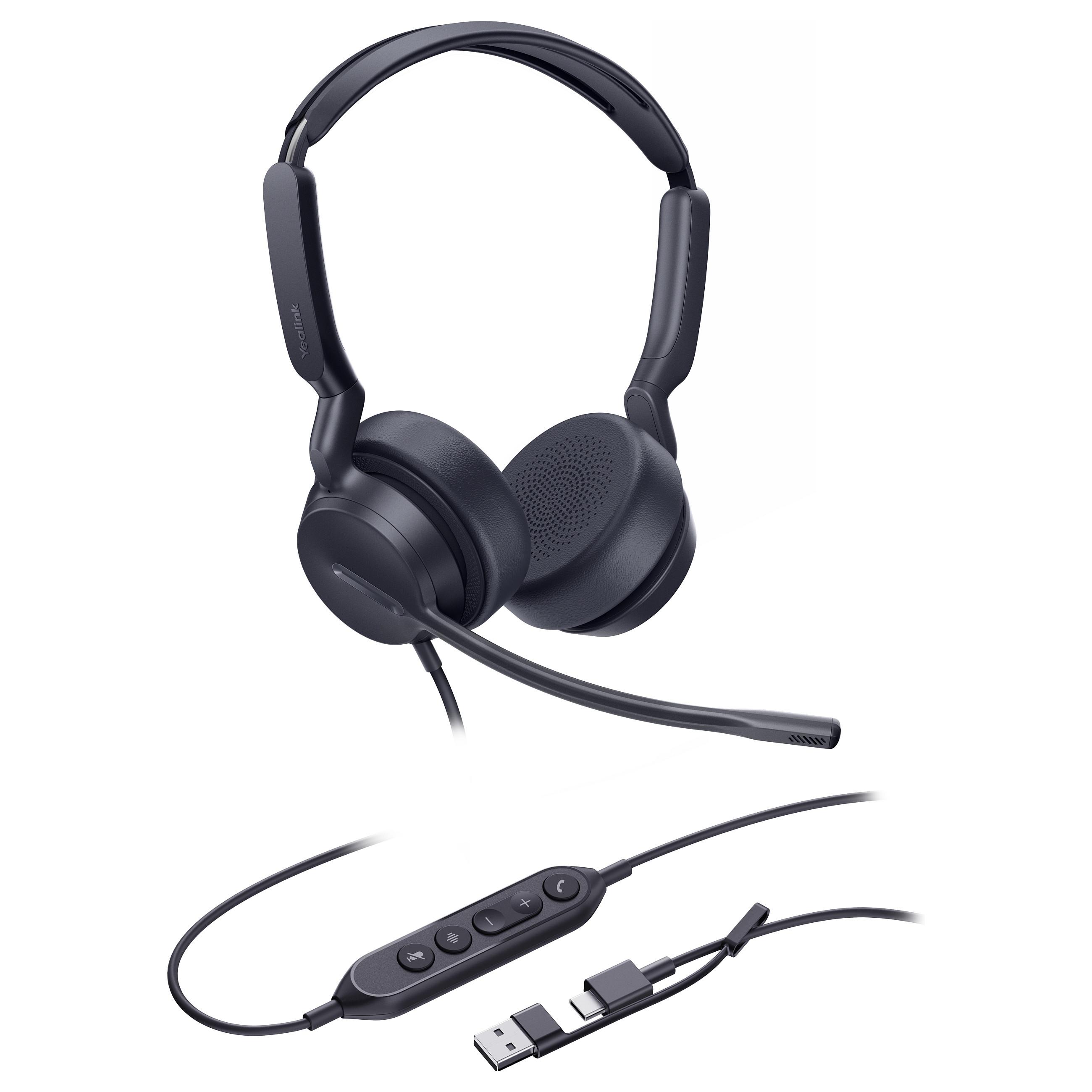 Yealink UH42 Dual UC USB-C/A headset med dobbelt ørekop og boommikrofon - sort
