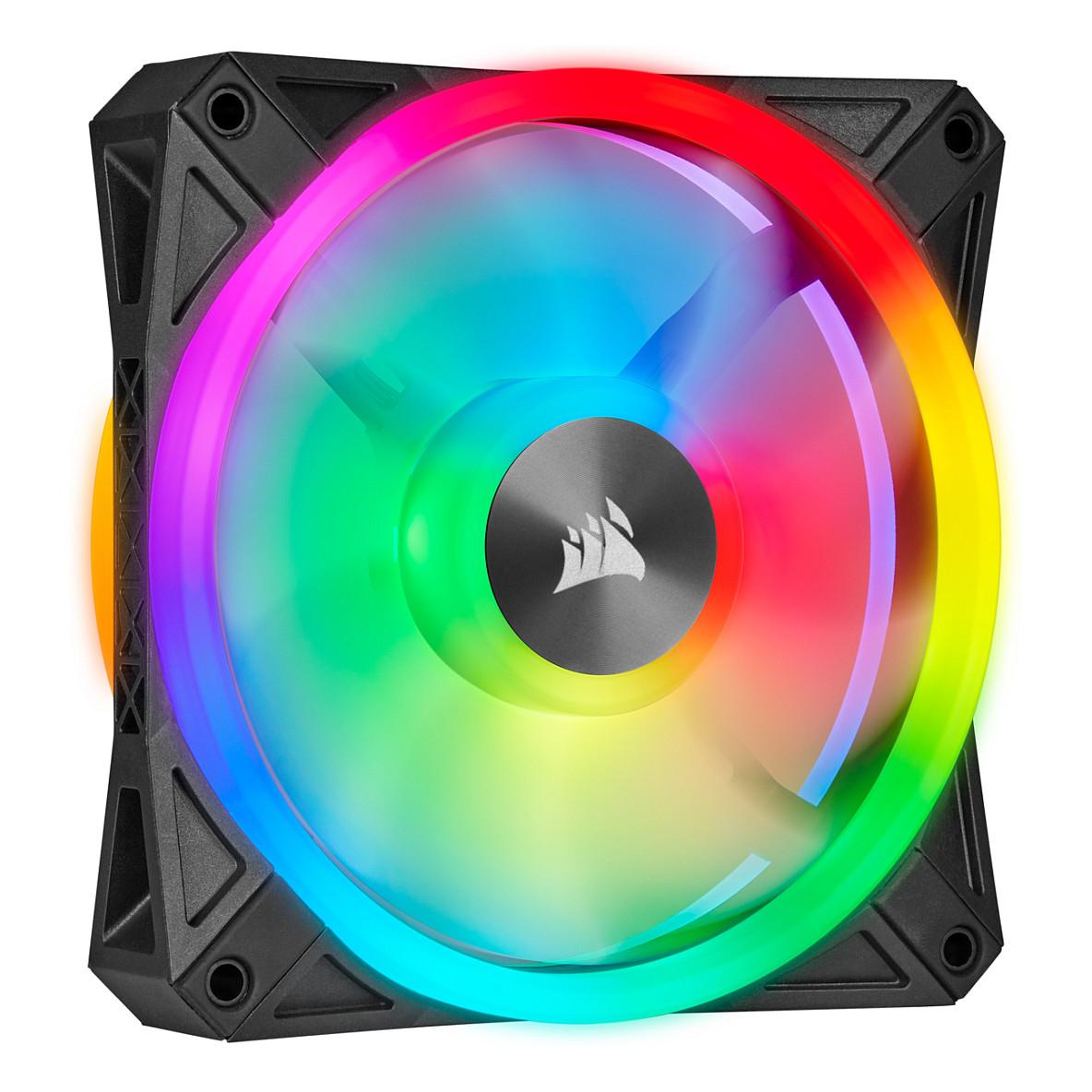 Corsair QL140 RGB PWM PC Kabinetventilatorer - 140mm, 1250 RPM, 50,2 CFM, 26 dBA, 4-zoners RGB, 2 stk med Lighting Node CORE - Sort