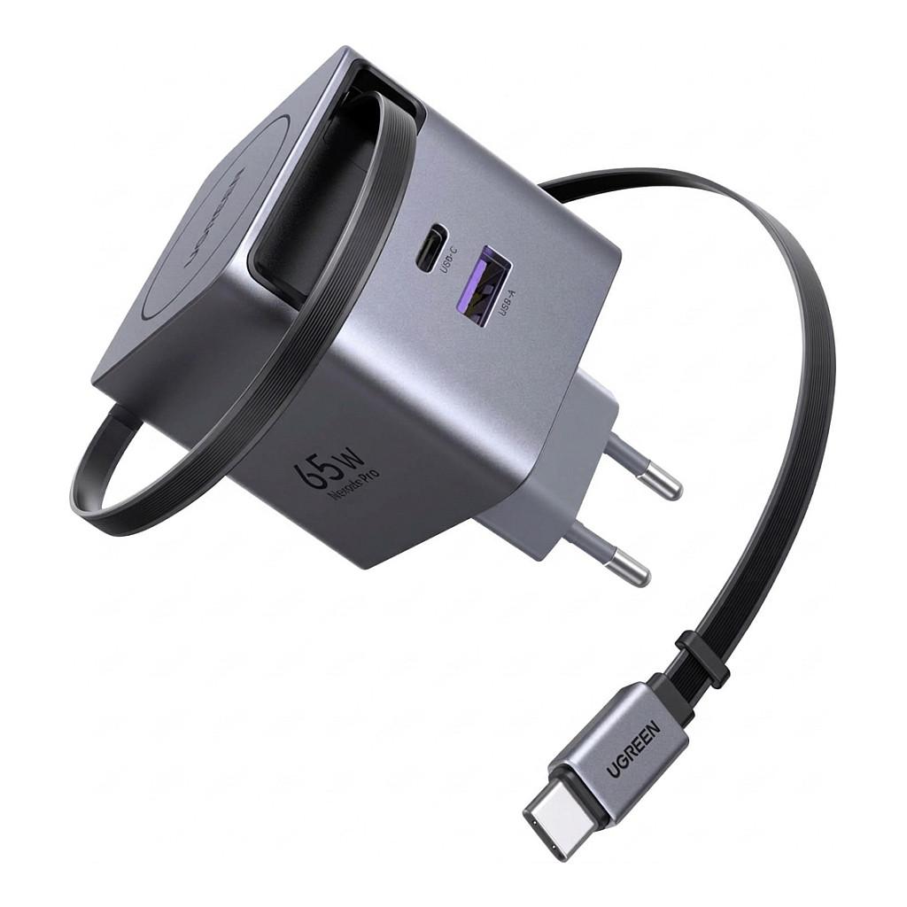 Ugreen Nexode Pro X615 65 W GaN oplader med 2 x USB-C, USB-A og USB-C-kabel