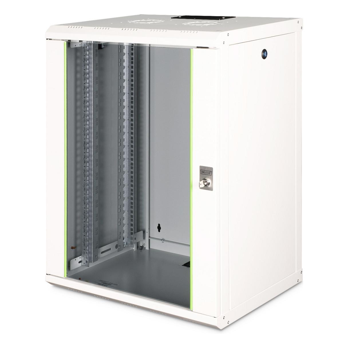 DIGITUS Unique Series vægmonteret elektronikskab 16U 600 x 450 mm - grå med glasdør
