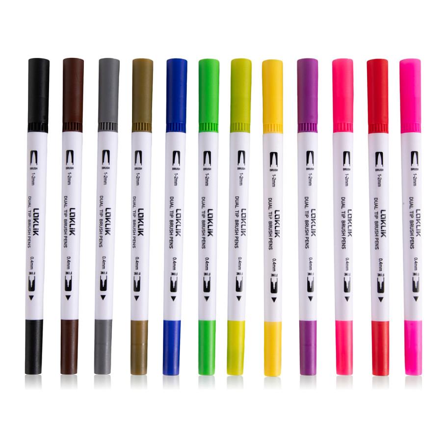 LOKLiK Europe Loklik - brush pen and fineliner combo - assorted colours (pack of 12)