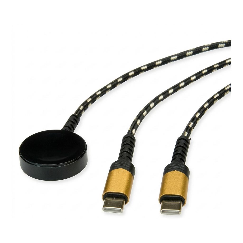 USB split-ladekabel ROLINE USB-C til USB-C med ladepad til Apple-enheder - sort/guld, 1,2 m