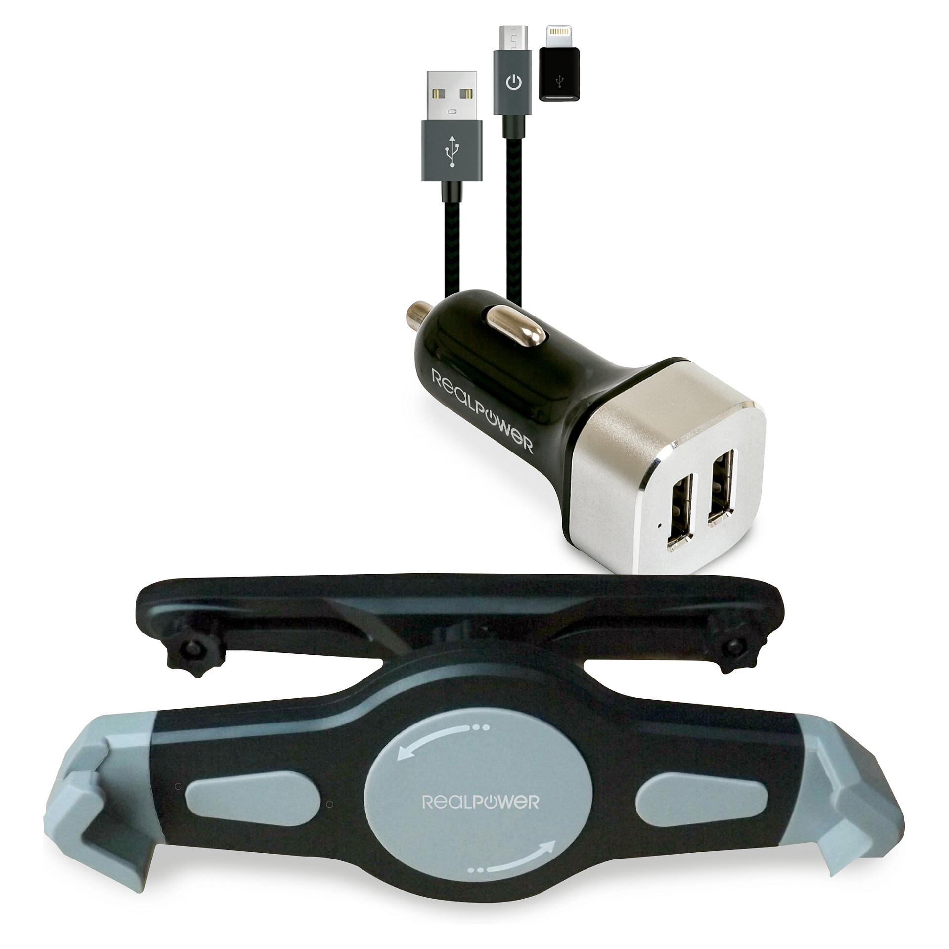 RealPower Tablet Car Set Zubehoer-Set fuer Tablets, Tablet/UMPC, Aktiv holder, Bil, Sort, Sølv