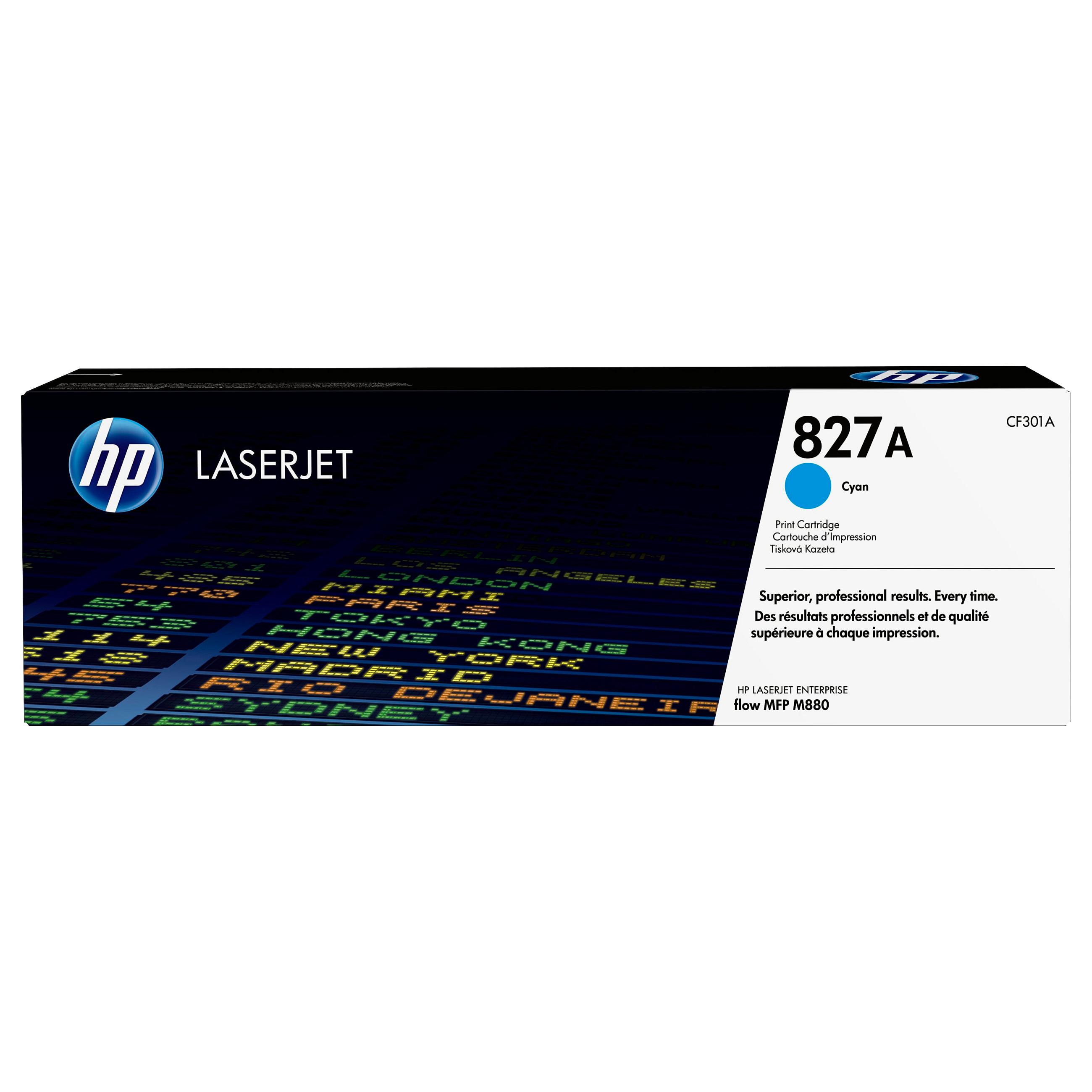 HP 827A - Cyan - original - LaserJet - tonerpatron (CF301A) - for Color LaserJet Managed Flow MFP M880 LaserJet Enterprise Flow MFP M880