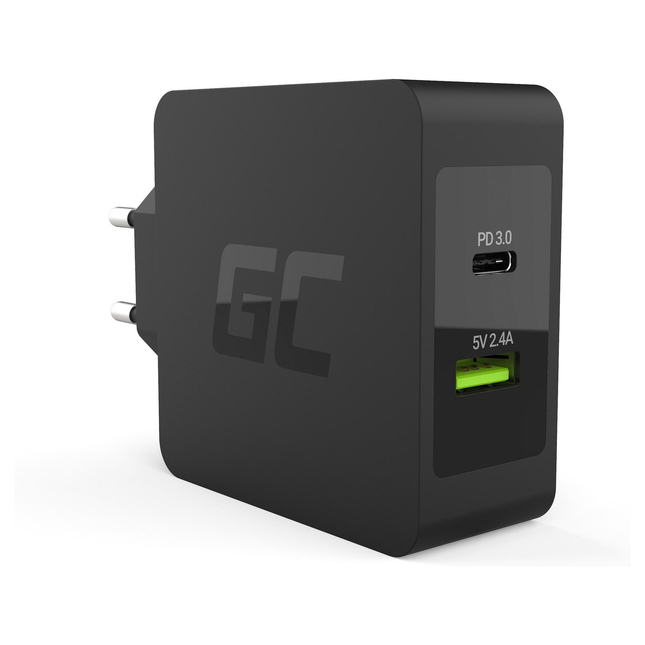 Green Cell - Strømforsyningsadapter - 45 Watt - PD 3.0 - 2 output-stikforbindelser (USB, USB-C) - på kabel: USB-C - sort