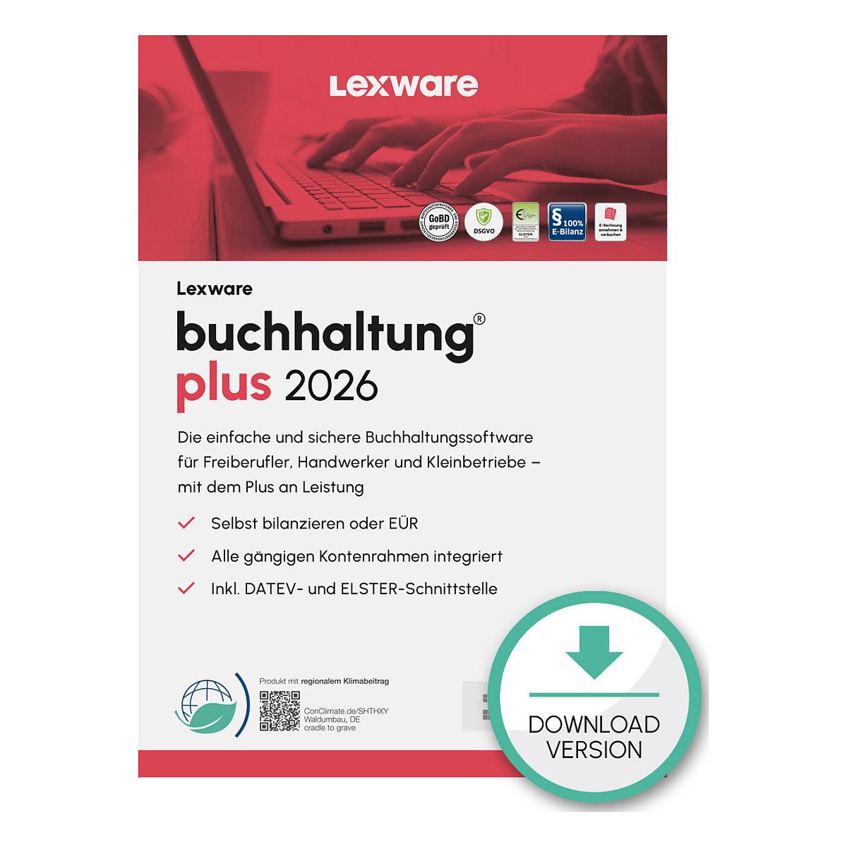 Lexware buchhaltung plus 2026, Finansiel analyse, Fuld, 1 licens(er), Elektronisk software download (ESD), Tysk, Windows 10, Windows 11