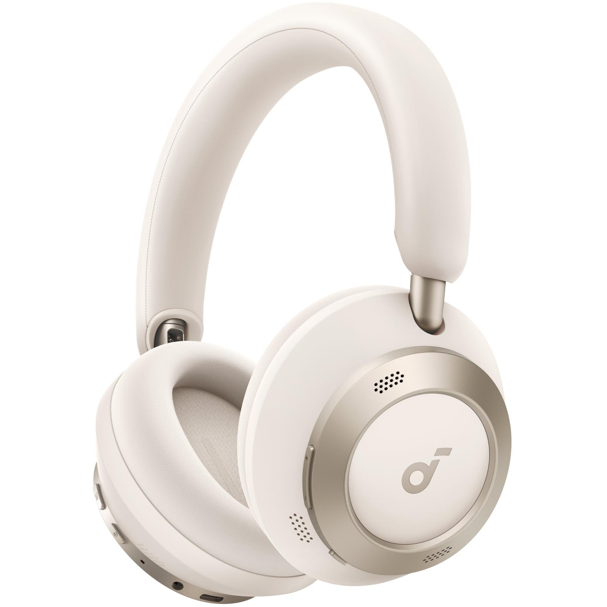 Soundcore Space One Pro - Hovedtelefoner med mik. - fuld størrelse - Bluetooth - trådløs, kablet - aktiv støjfjerning - 3,5 mm jackstik - cream white