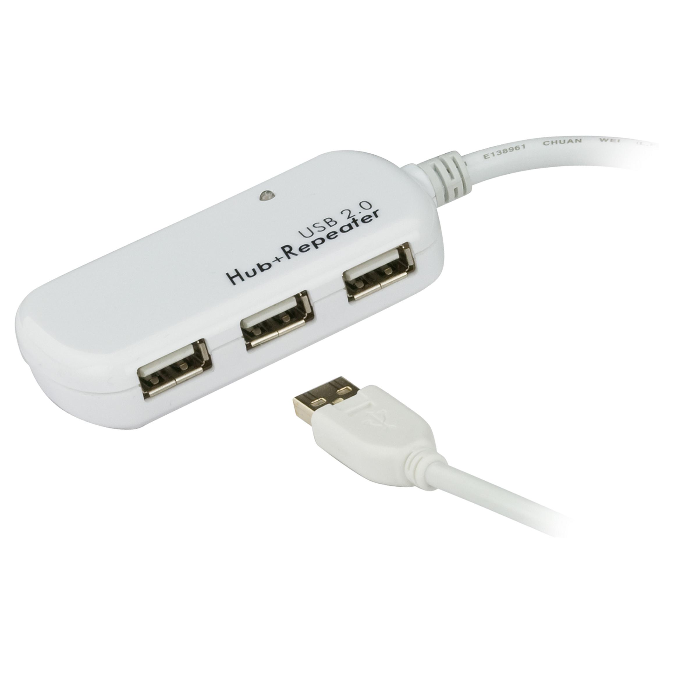 Aktiv Usb 2.0 Forlængerkabel USB A Han - 4x USB Hub 12 m Elfenbensfarvet