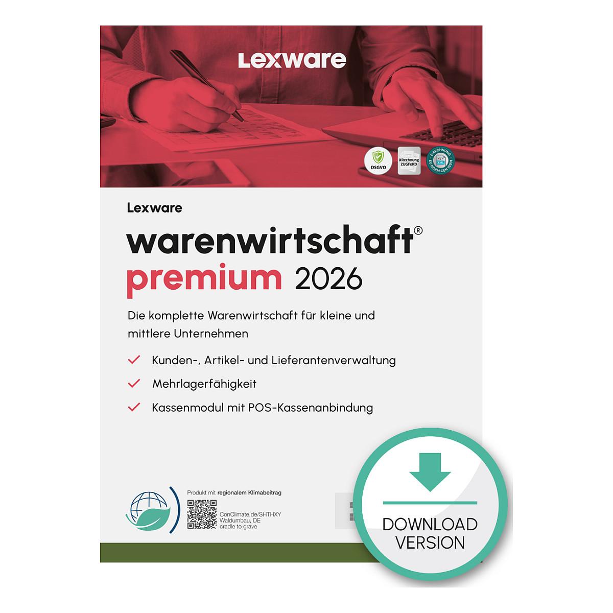 Lexware warenwirtschaft premium 2026, Fuld, 1 licens(er), Elektronisk software download (ESD), Tysk, Windows 10, Windows 11, 1280 x 1024 pixel