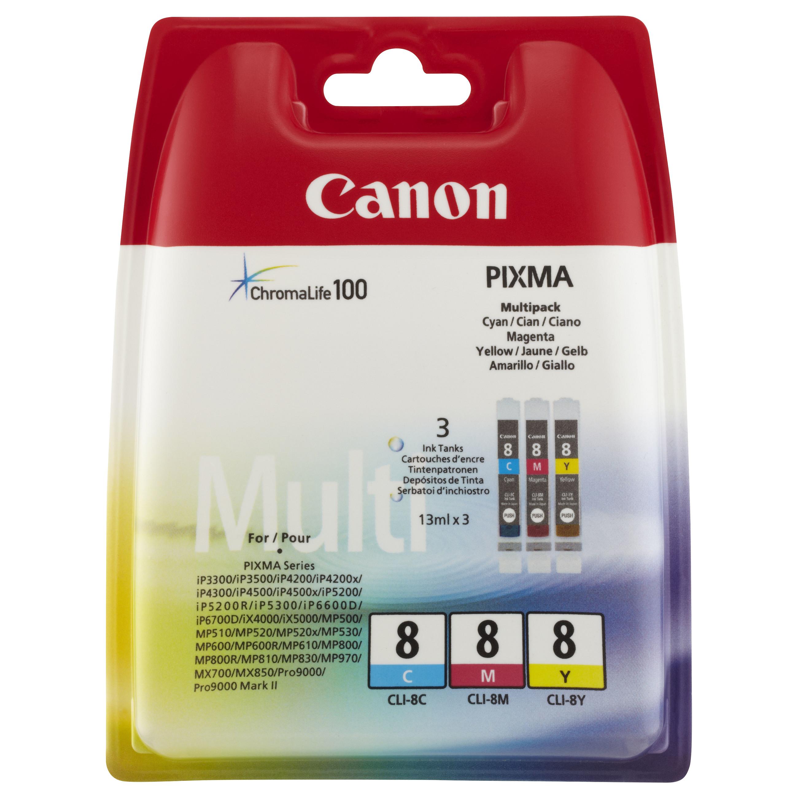 Canon Blækpatron CLI-8 Multipack C/M/Y 0621B029 Modsvarer: N/A