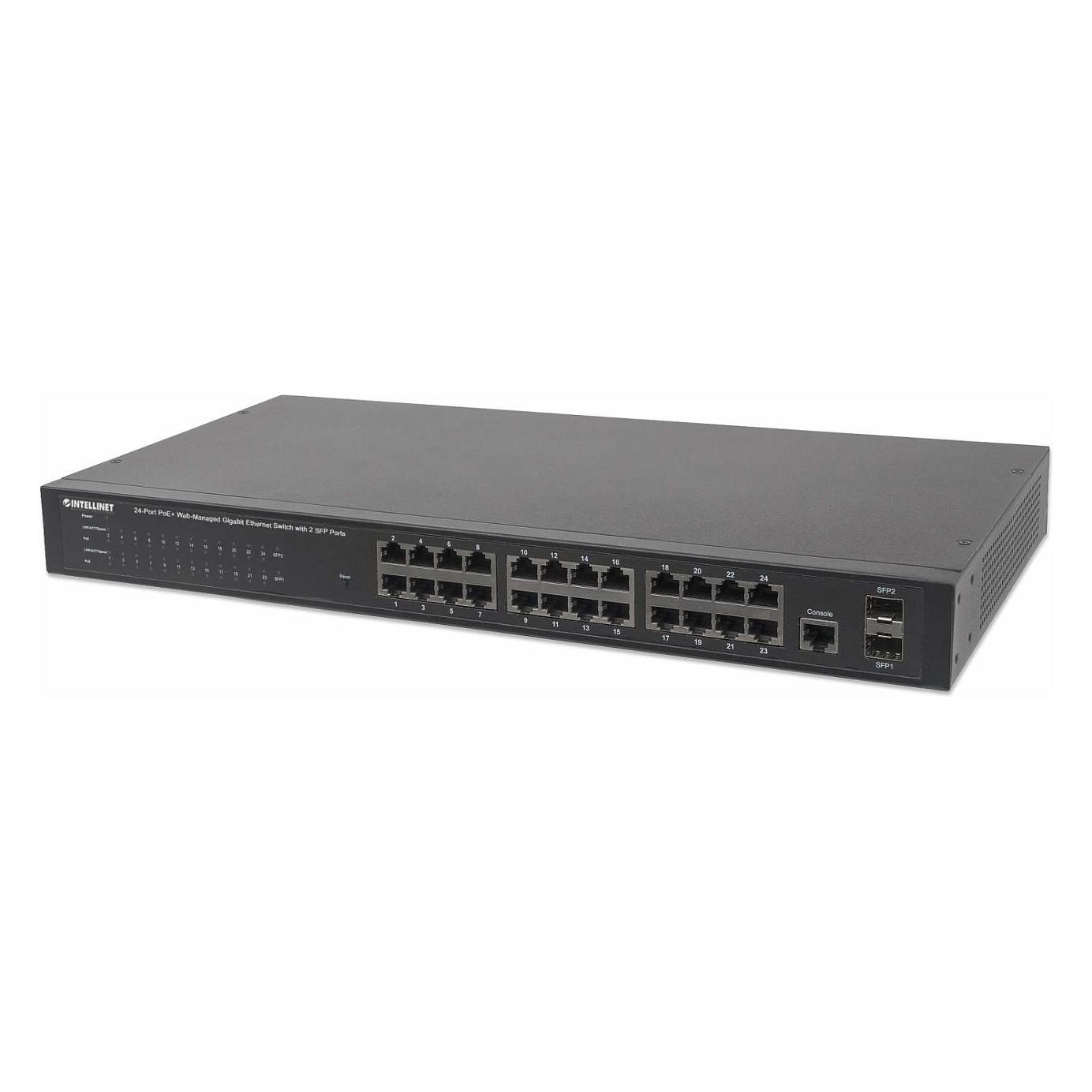 Intellinet 24-Port Web-Managed 2 SFP Ports, 24 x ports, IEEE 802.3at/af Power over ( / ), 2 x SFP, Endspan, 19" Rackmount Switch 24-porte Gigabit PoE+
