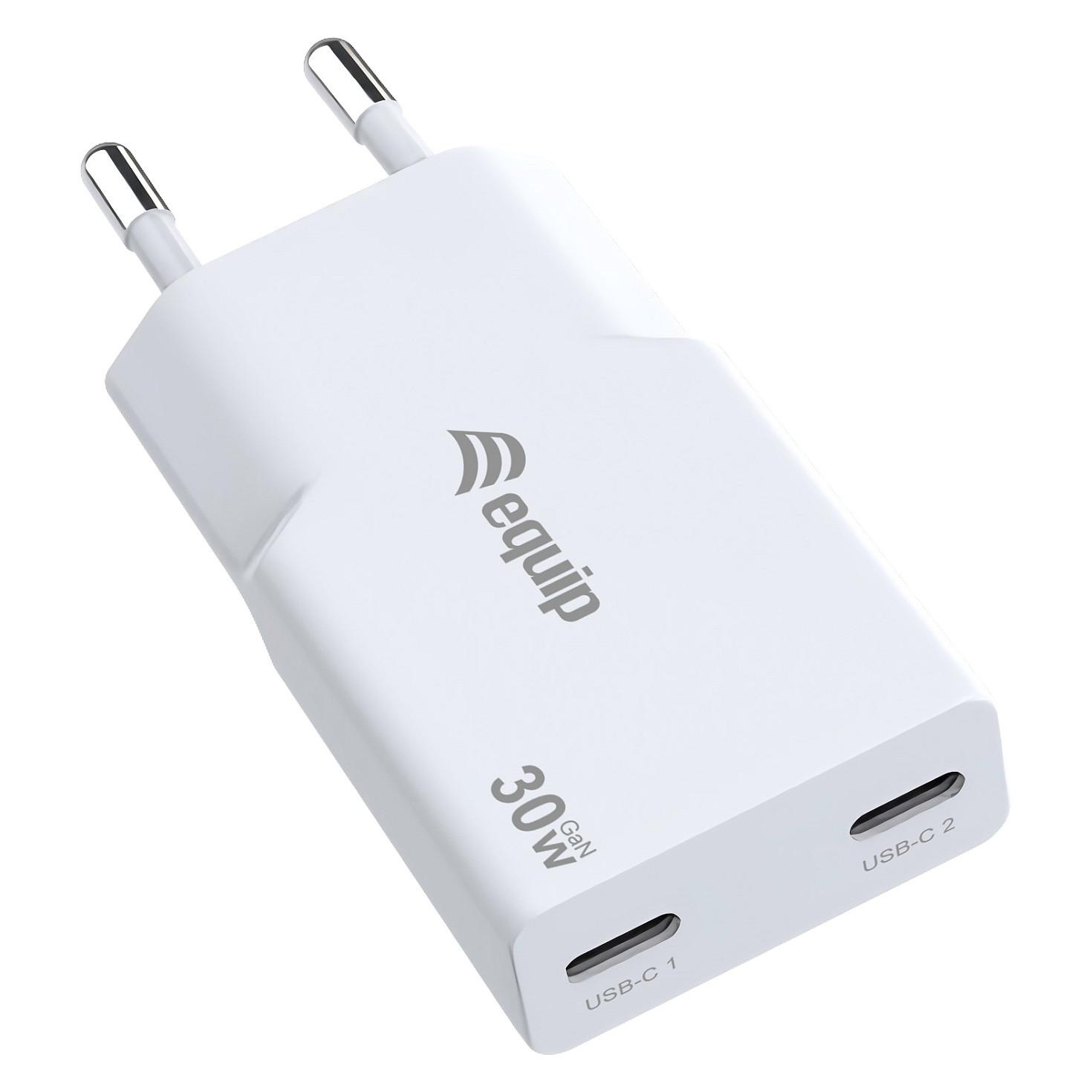 USB-C oplader Equip 245524 2-port 30 W GaN Slim - hvid