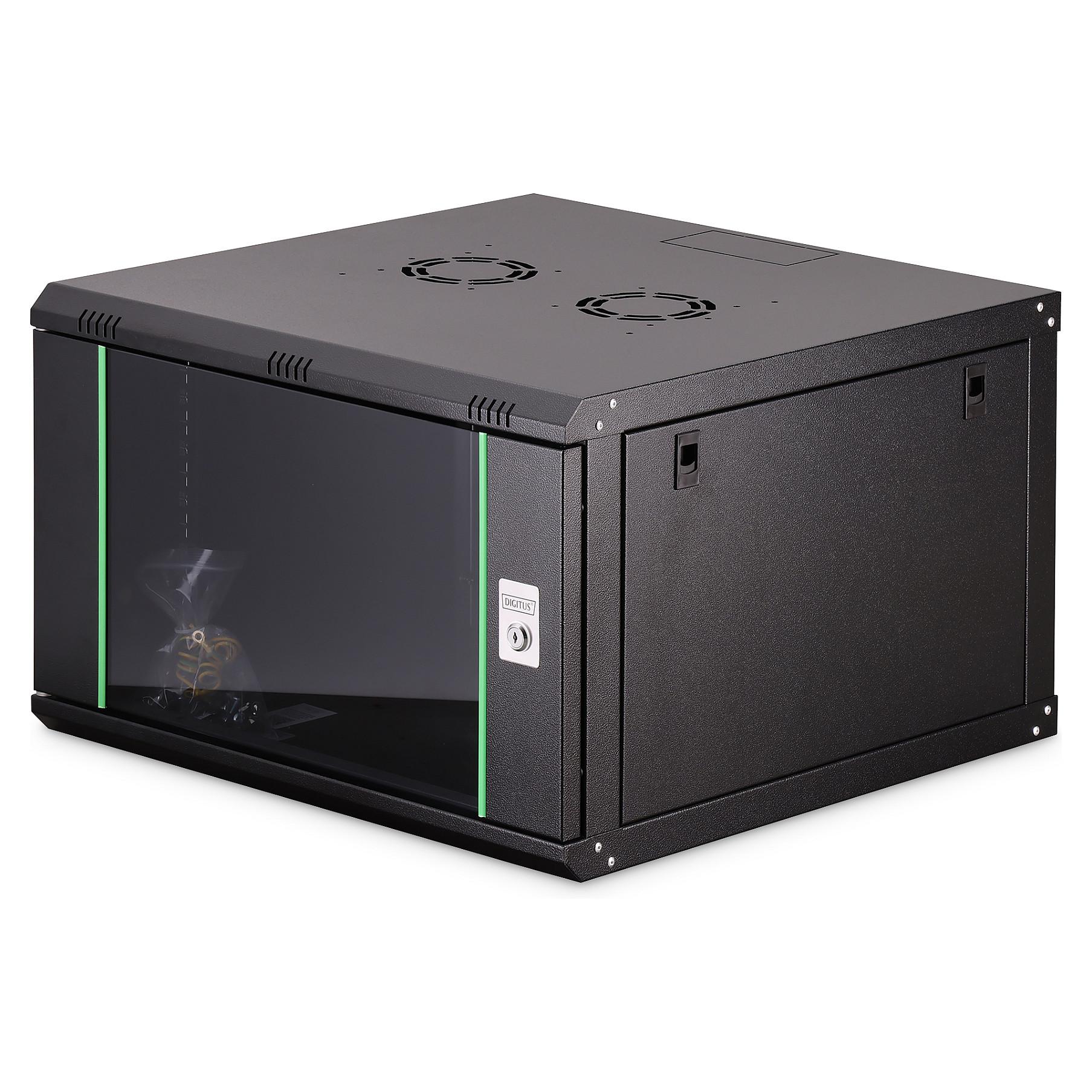 DIGITUS Dynamic Basic vægmonteret rackskab 7U 600 x 600 mm - sort med glasdør