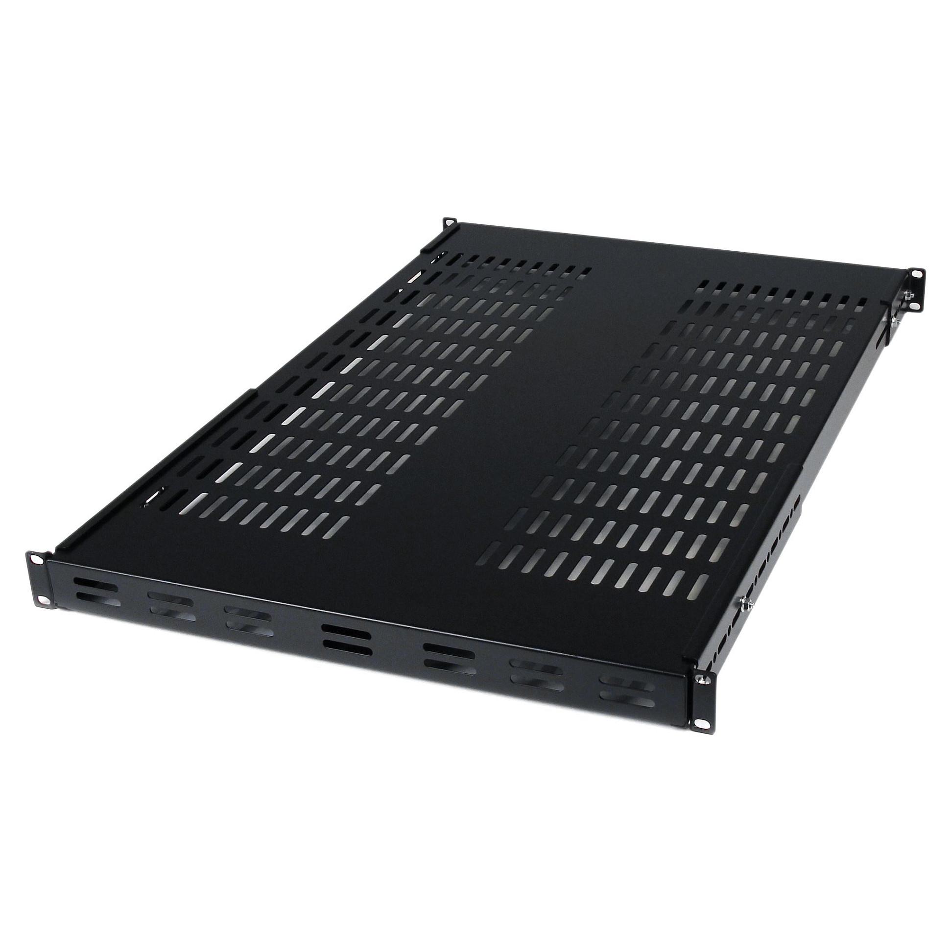 Startech 1U Adjustable Vented Server Rack Mount Shelf - 175lbs - 19.5 to 38in Deep Universal Tray for 19 AV/ Network Equipment Rack (ADJSHELF) - Rackhylde - sort - 1U - 19 - for P/N: CABSCRWS1224, RK1536BKF, RK1836BKF, RK3236BKF, RK4236BKB, RK4242BK24, RK4242BK30