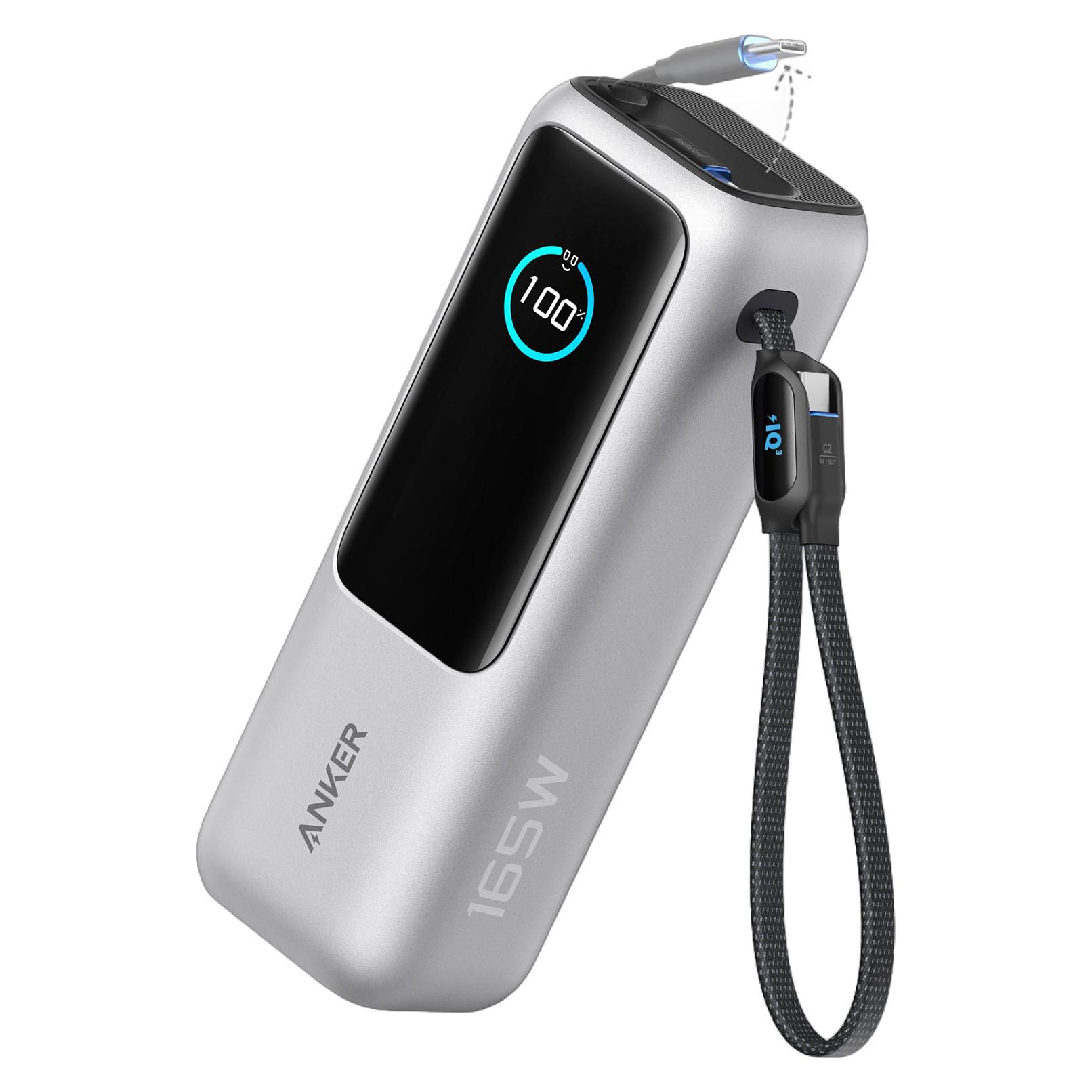 Anker - Powerbank - built-in retractable cable - 25000 mAh - 165 Watt - sølv