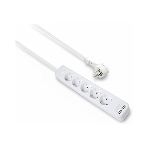 Stikdåse Helos ADVANCED 5-vejs med USB-oplader - hvid, 1,5 m