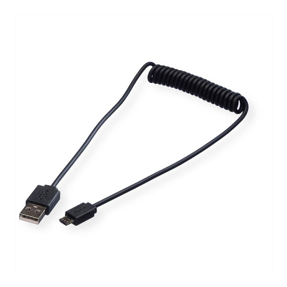 USB-kabel ROLINE USB 2.0 spiralkabel A - Micro B - sort