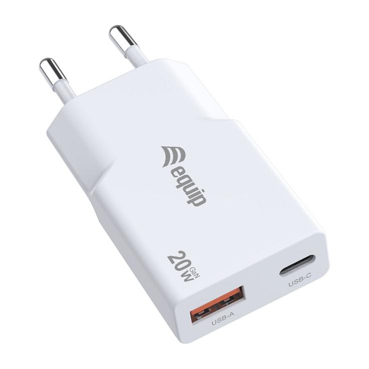USB-vægoplader Equip 245522 2-port 20 W GaN - hvid