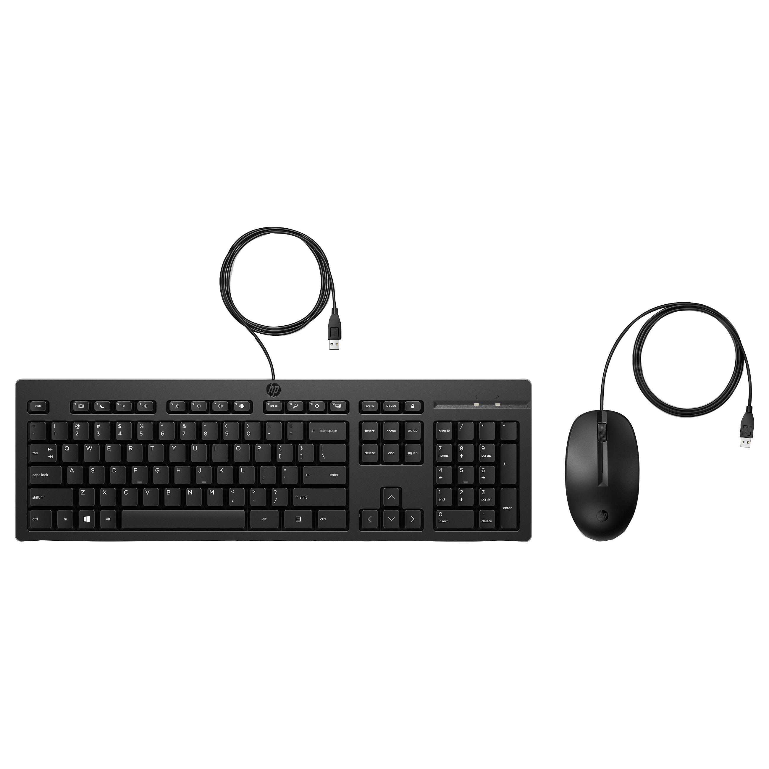 HP 225 - Sæt med mus og tastatur - ambidextrous, 3-zoners layout, standard tastetryk - full size - QWERTY - Pan Nordic - sort