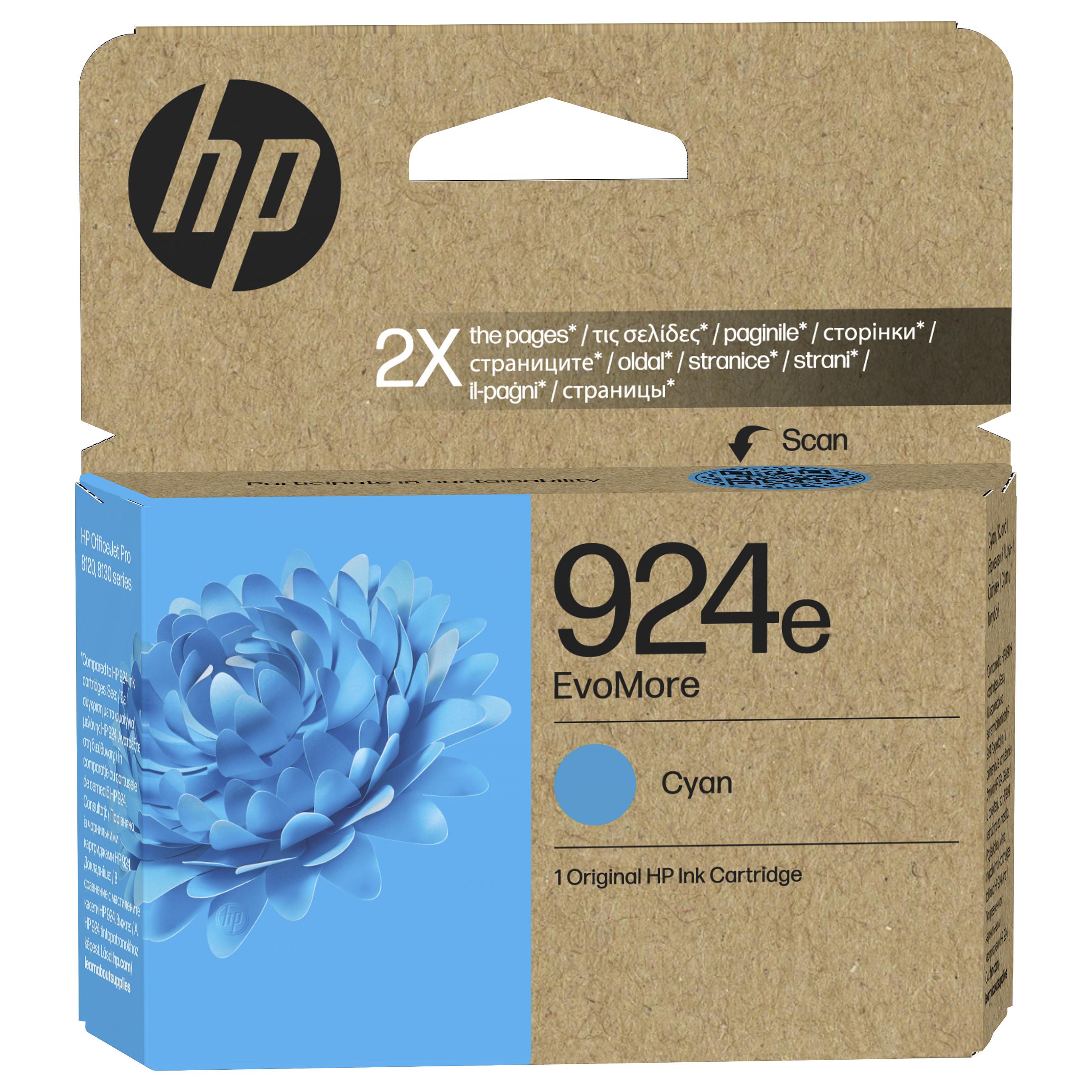 HP 924e EvoMore cyan original blækpatron - op til 800 sider til OfficeJet Pro 8122e/8135e
