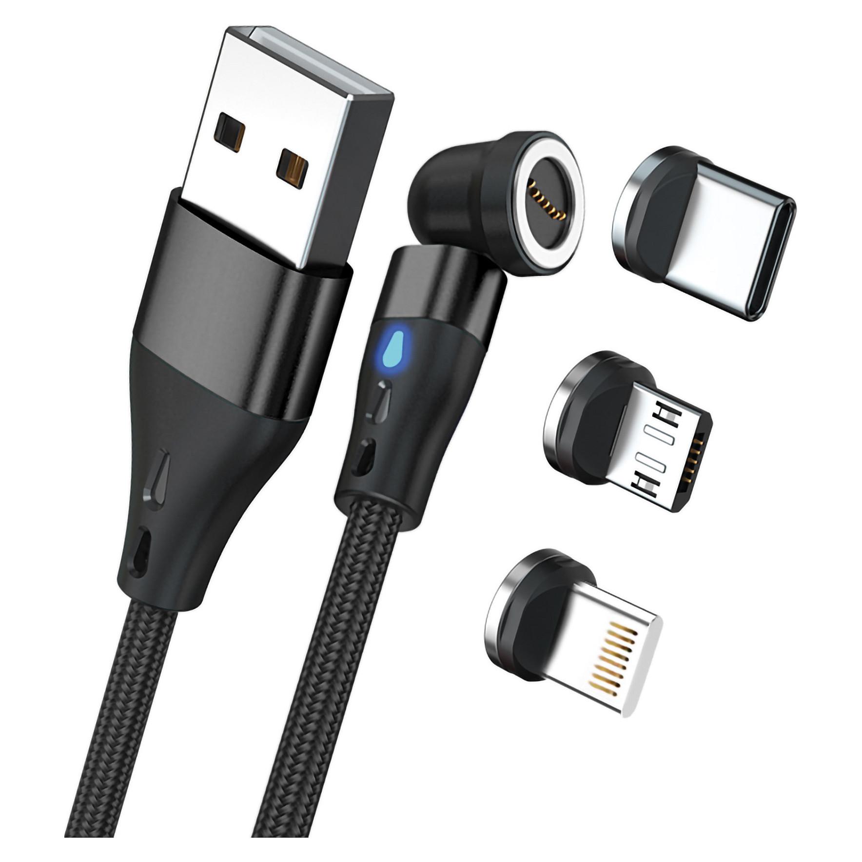 Magnetisk USB-kabel RealPower MagneticCharge3 3 A - 20 cm, sort