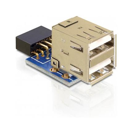 USB-header adapter DeLOCK 9-pin til 2 x USB 2.0-A - opad