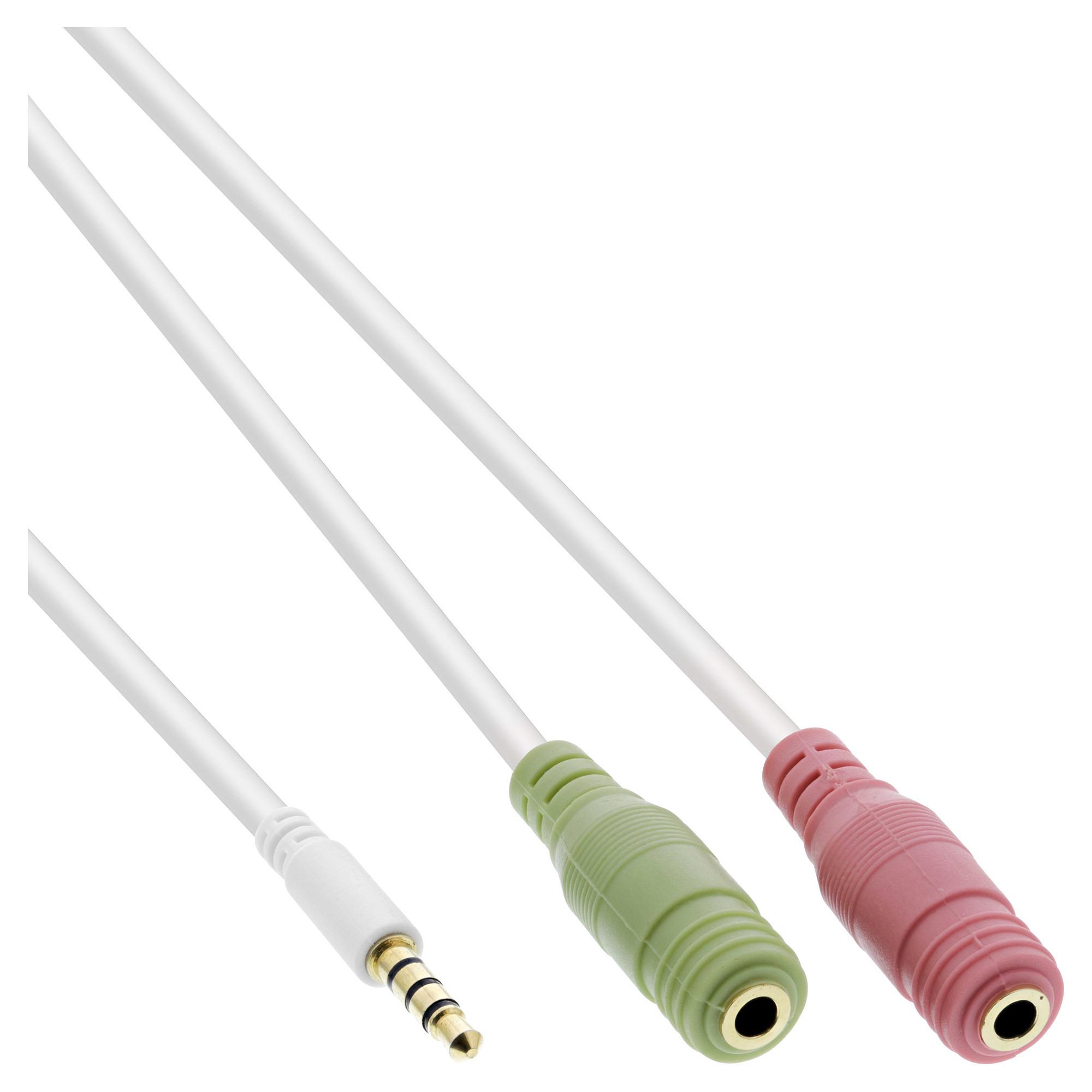 Headset-adapterkabel InLine 3,5 mm stik til 2 x 3,5 mm hun - hvid, 1 m