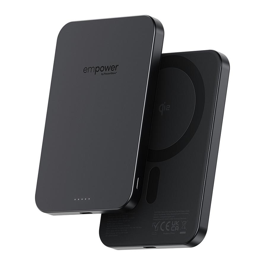 PanzerGlass empower trådløs powerbank 5000 mAh, 15 W Qi2 + USB‐C 20 W - Space Black