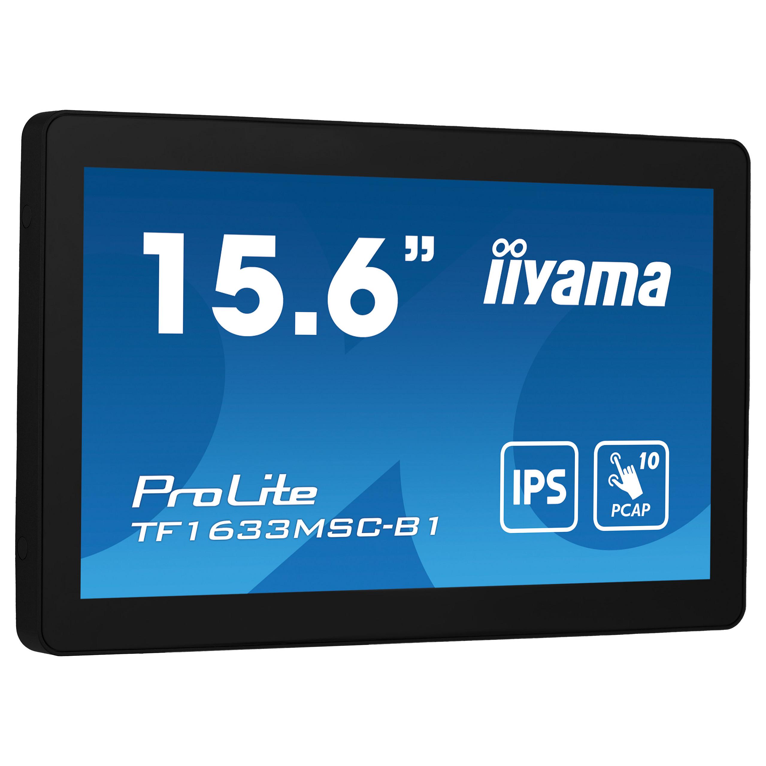 iiyama ProLite TF1633MSC-B1 - LED-skærm - 15.6 - åben ramme - touchscreen - 1920 x 1080 Full HD (1080p) @ 60 Hz - IPS - 450 cd/m² - 1000:1 - 5 ms - HDMI, DisplayPort - højtalere - sort, mat finish