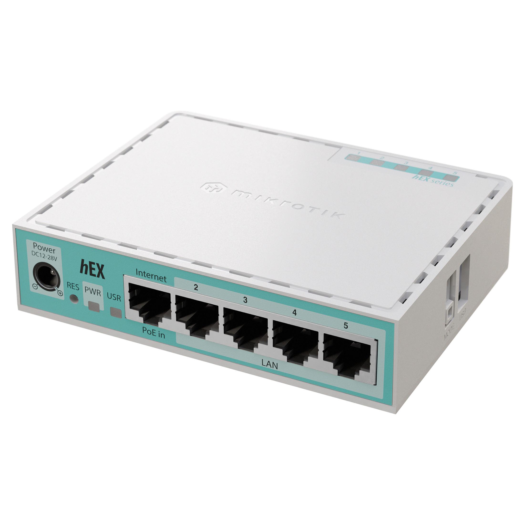 MikroTik RouterBOARD hEX E50UG kablet Gigabit-router med 5 porte, PoE in og USB