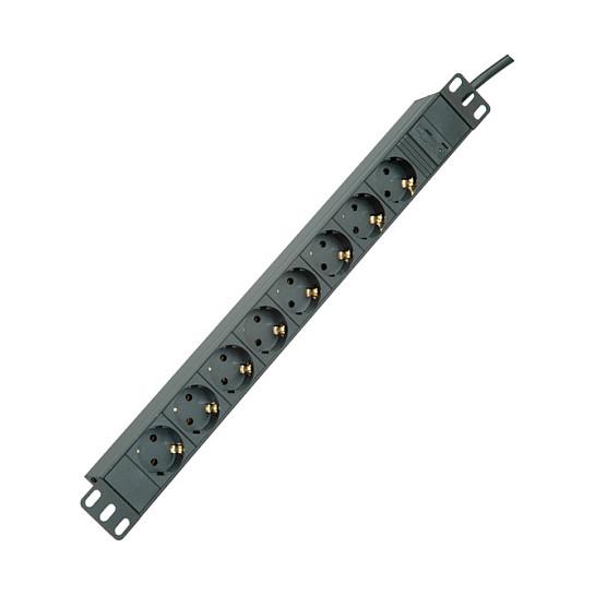 19" strømfordeler ROLINE 8-vejs med C14-stik - sort, 2 m