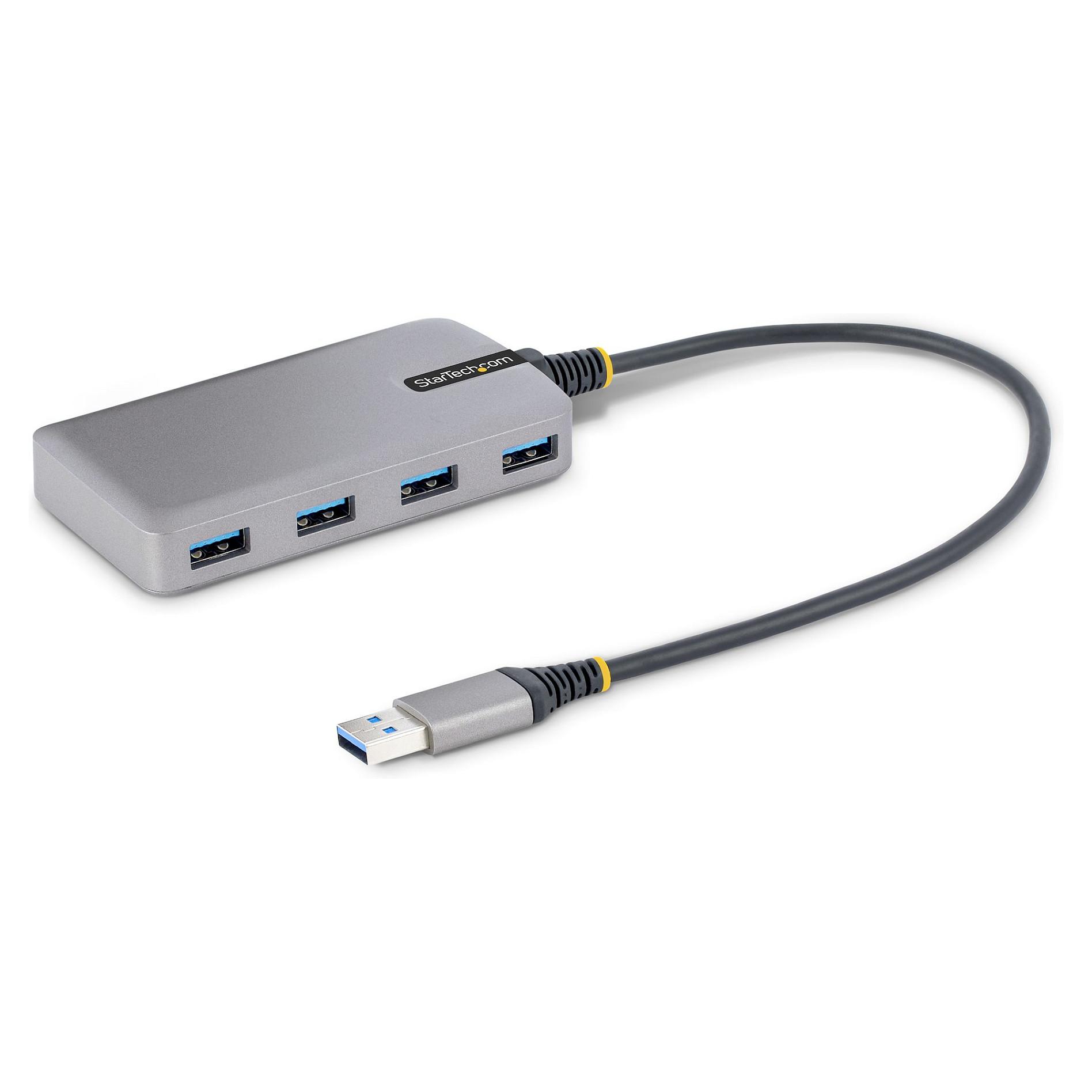 StarTech.com 4-Port USB Hub, USB 3.0 5Gbps, Bus Powered, USB-A to 4x USB-A Hub with Optional Auxiliary Power Input, Portable Desktop/Laptop USB Hub with 1ft (30cm) Attached Cable - USB Expansion Hub (