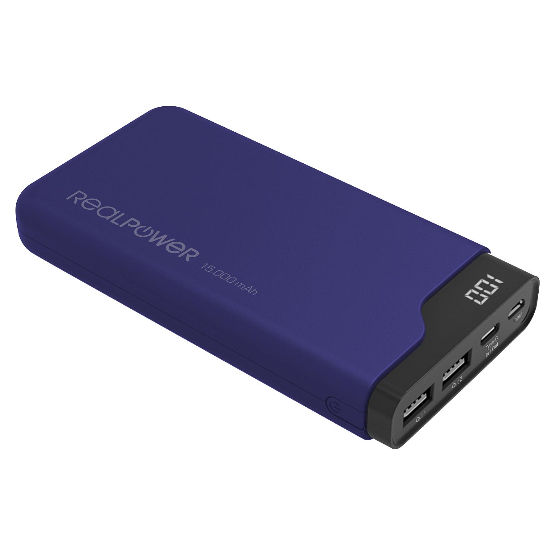 Powerbank RealPower PB-15000C 15.000 mAh - marineblå/sort