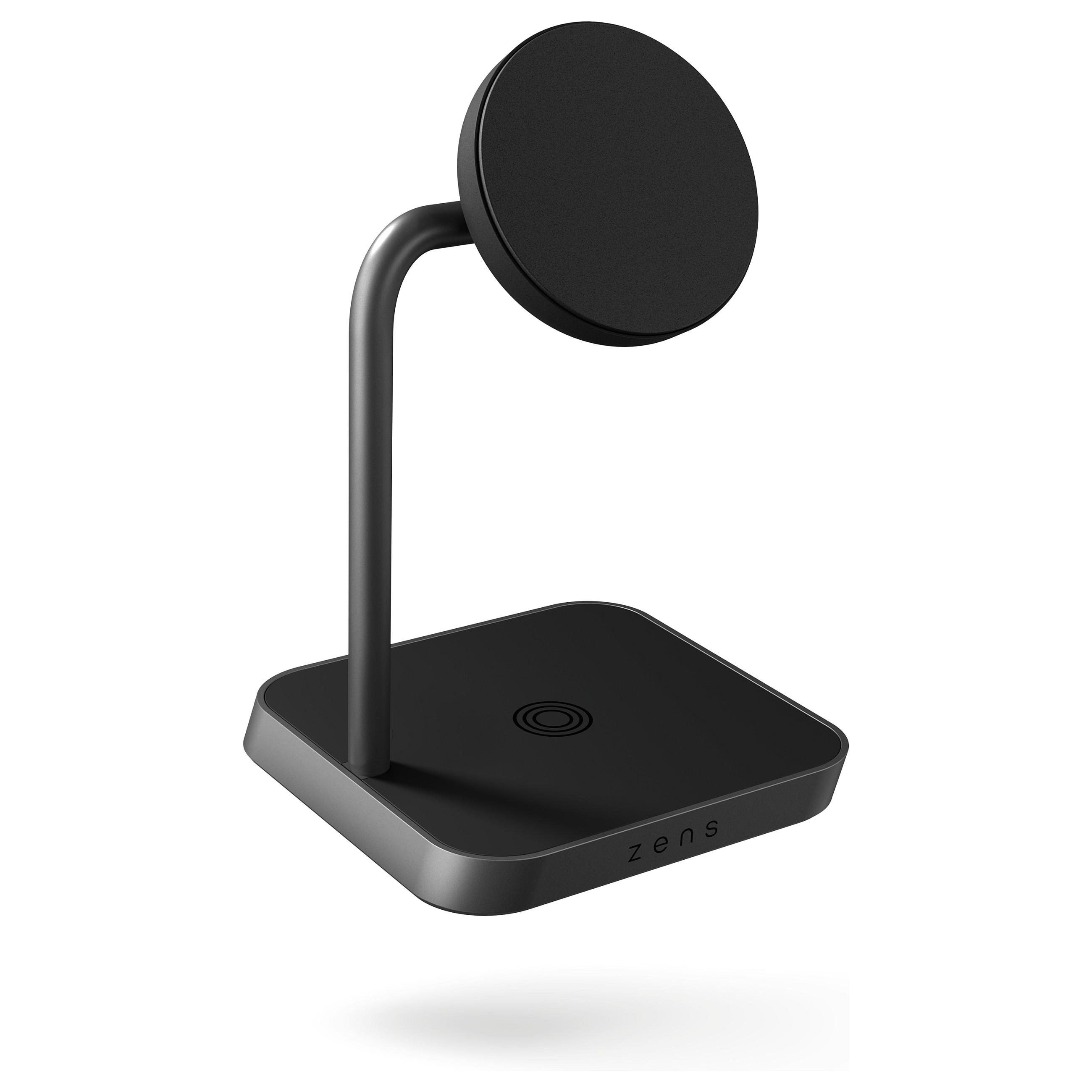 Zens Aluminium 2-i-1 magnetisk oplader 24 W - sort trådløs lader til smartphone og høretelefoner