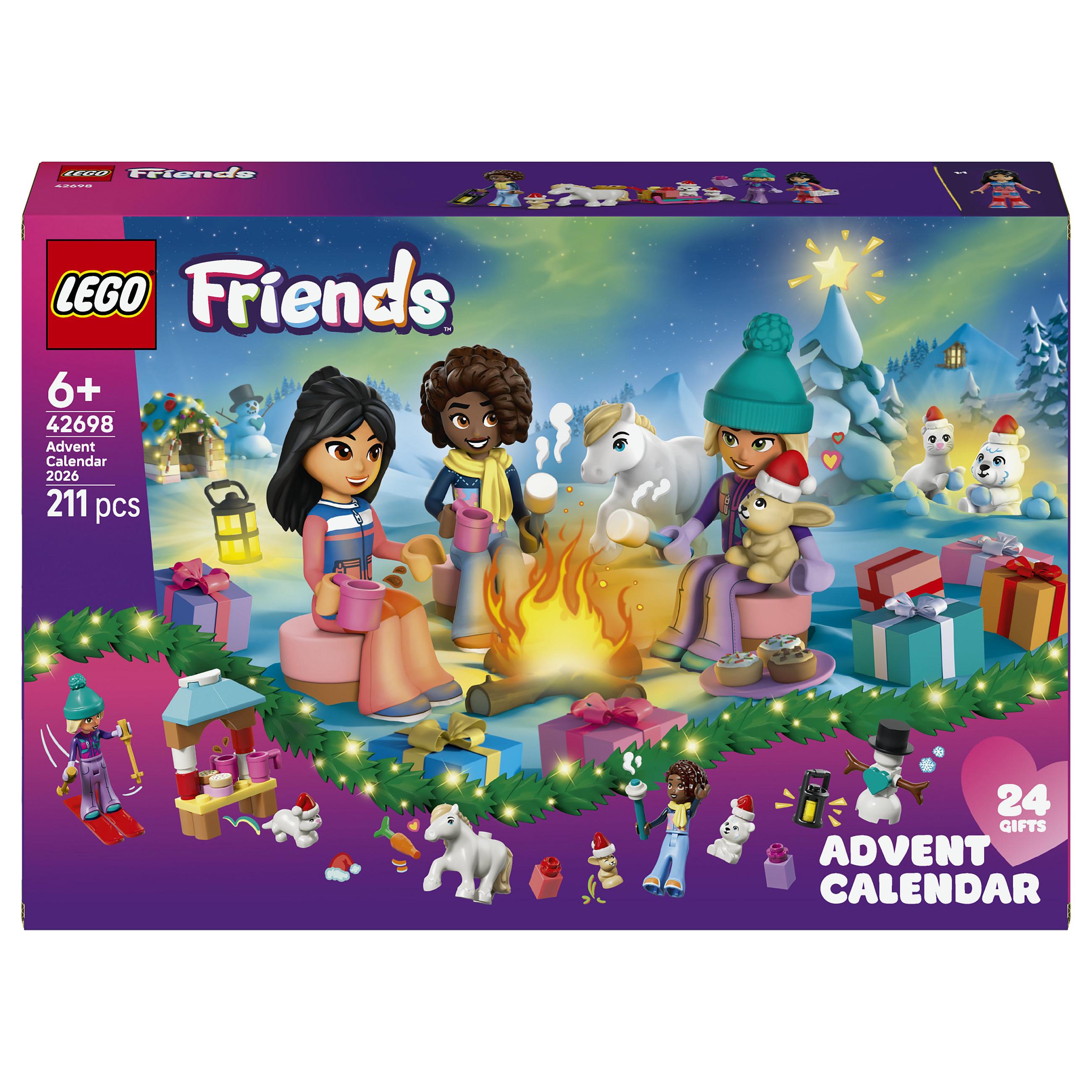 LEGO Friends 42698 Adventskalender 2026 med 24 gaver, 211 dele og 3 figurer