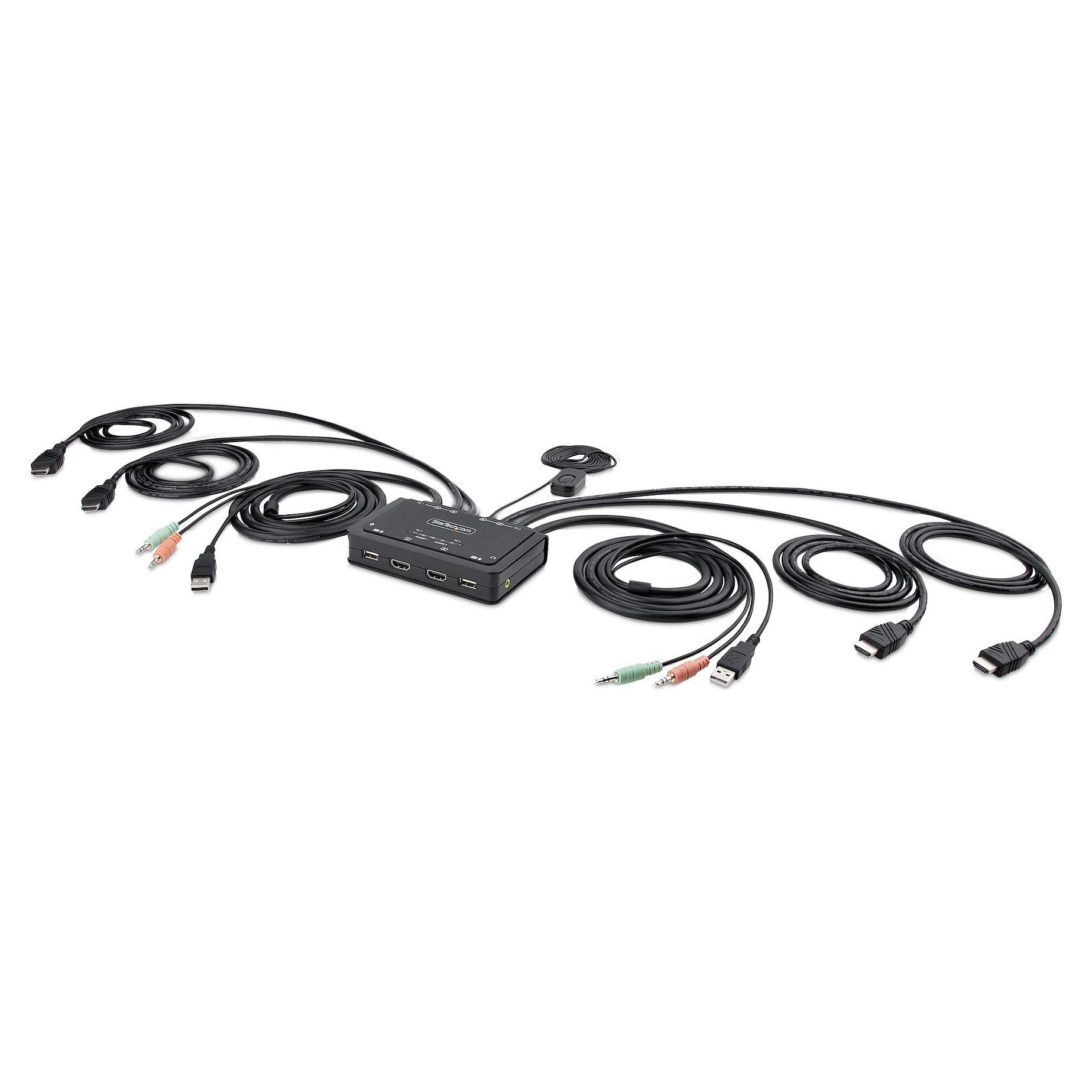 StarTech.com 2-Port Dual-Monitor HDMI Cable KVM , 4K 60Hz, Compact KVM 5ft/1.5m USB-A/HDMI/Audio Integrated Cables, Bus Powered - Remote Push Button/Hotkey ing (C2-DH46-UA2-CBL-KVM) KVM / audio / USB